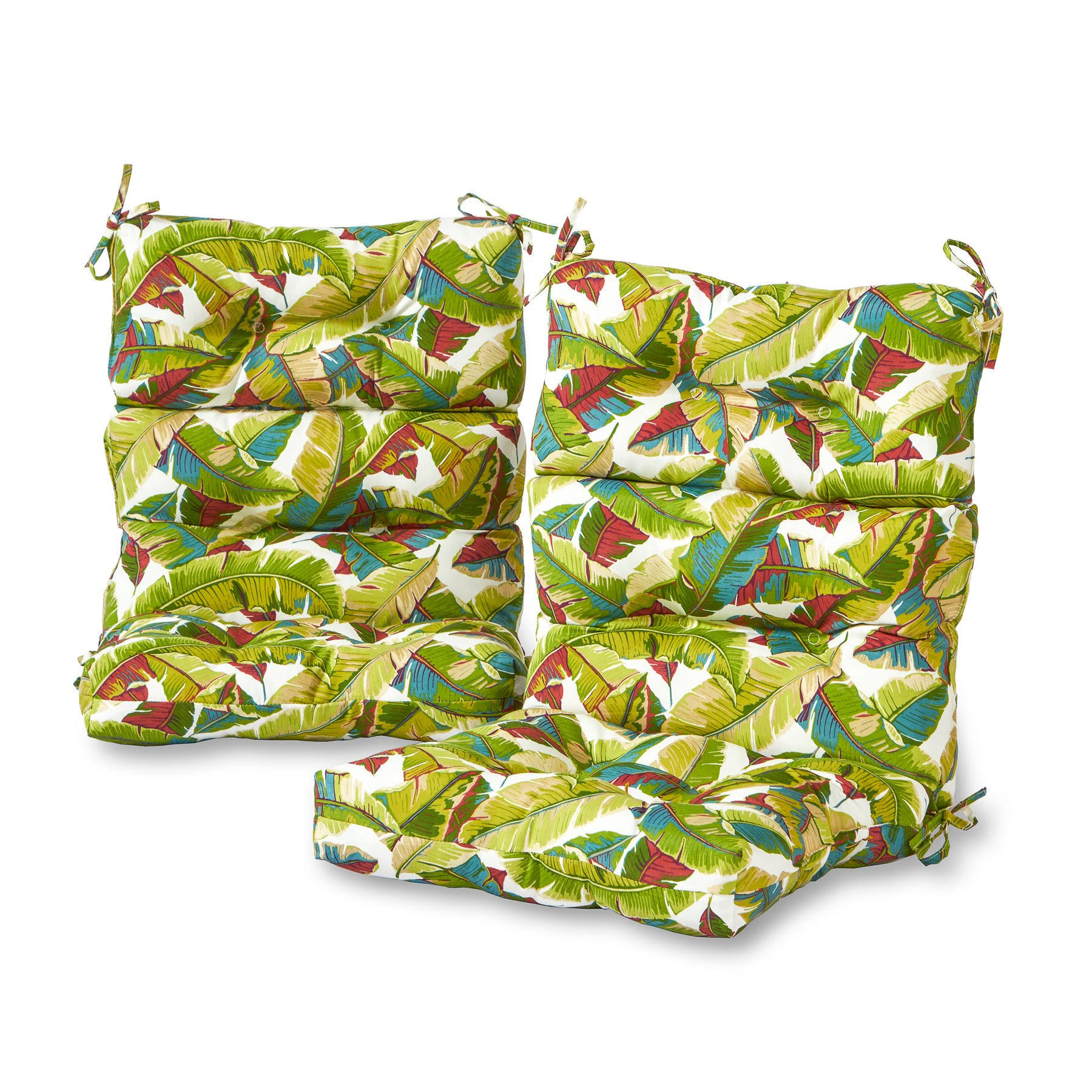 Greendale Home Fashions Outdoor High Back Chair Cushion (Set of 2), Palm Leaves Multi