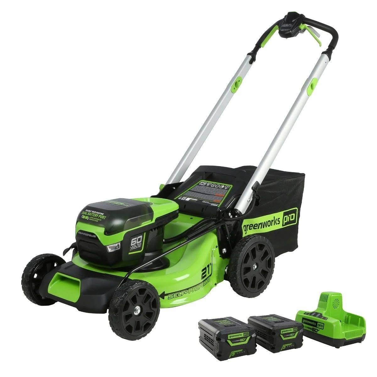 Greenworks Pro 21 in. 60-Volt Battery Cordless Self-Propelled Lawn Mower with (2) 4.0 Ah Battery and Charger 2531702
