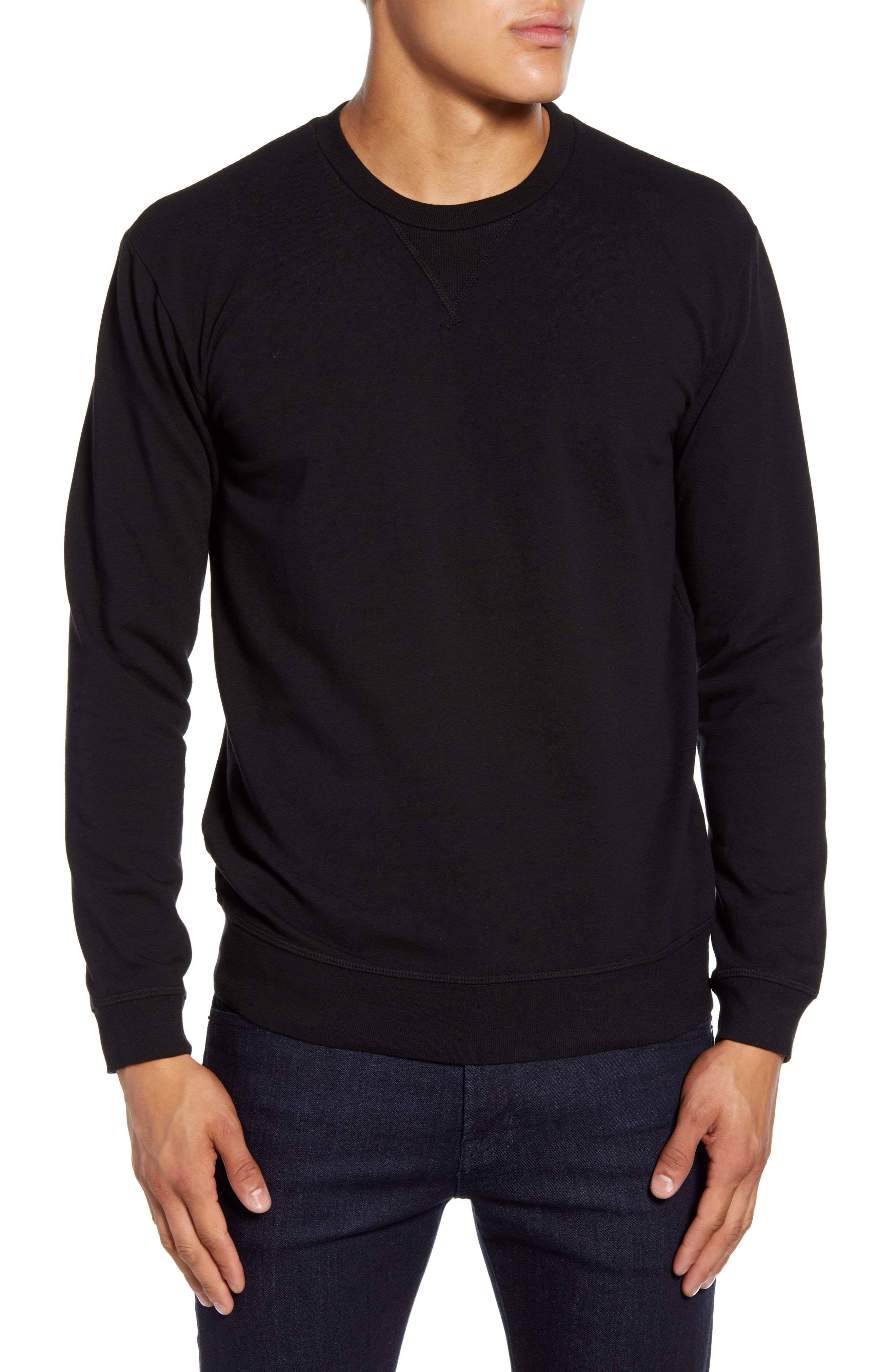 Goodlife Micro Terry Crew Cotton Sweatshirt in Black, Size: Large