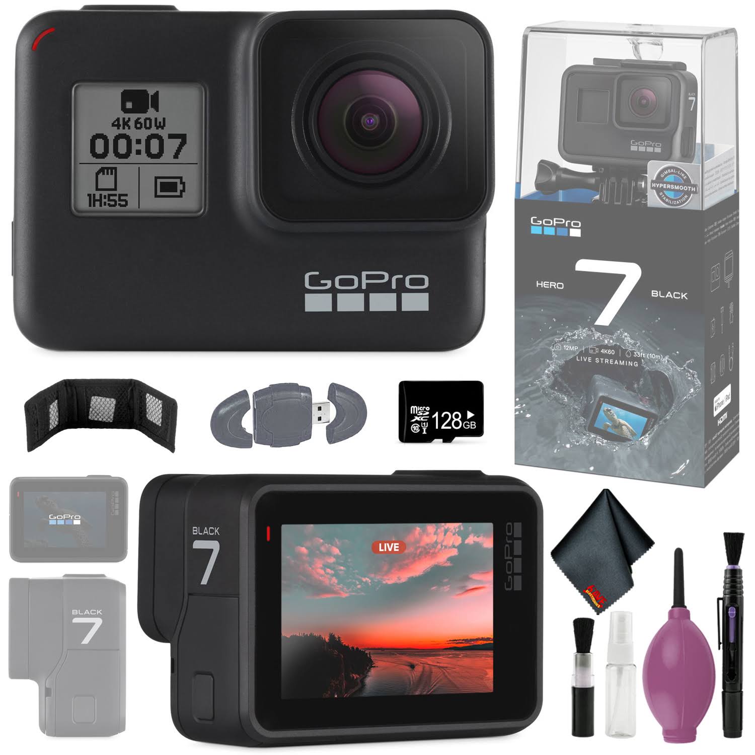 GoPro Hero7 Black - 128GB - Memory Card Wallet - Card Reader