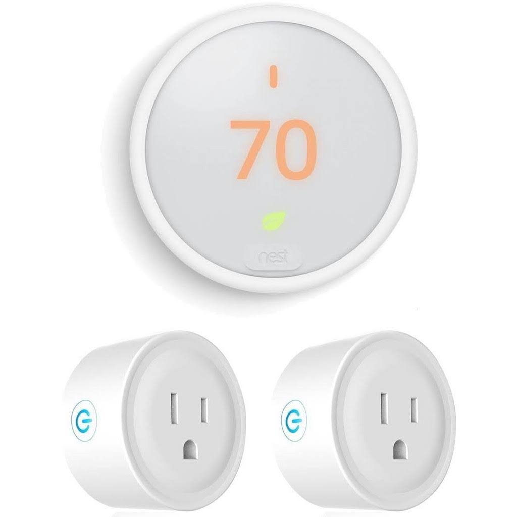 Google Thermostat E (White) T4000ES with 2 Pack Wi-Fi Smart Plug - Silver