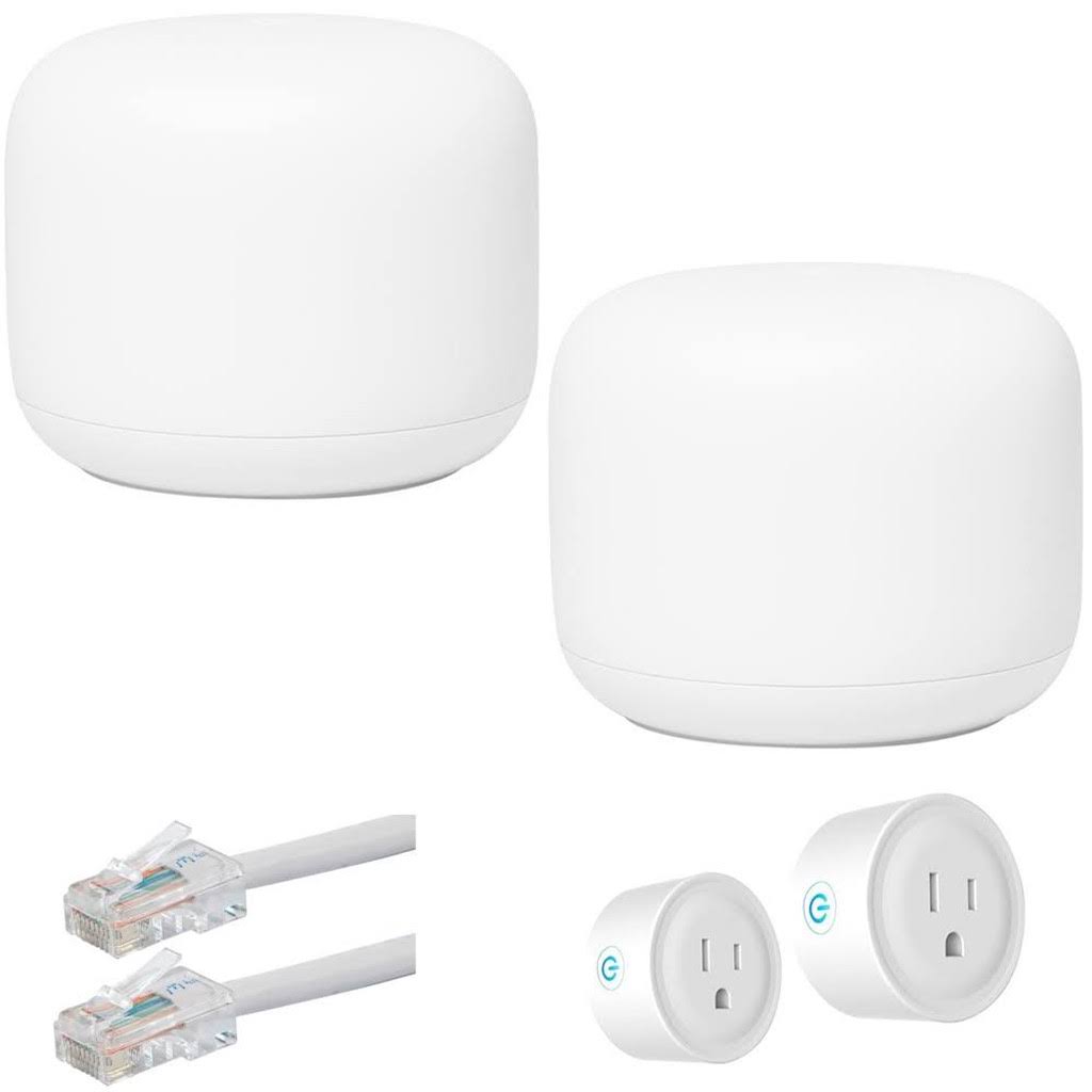 Google Nest WiFi Router and Point S1 + C1, White (2pk) with Accessories