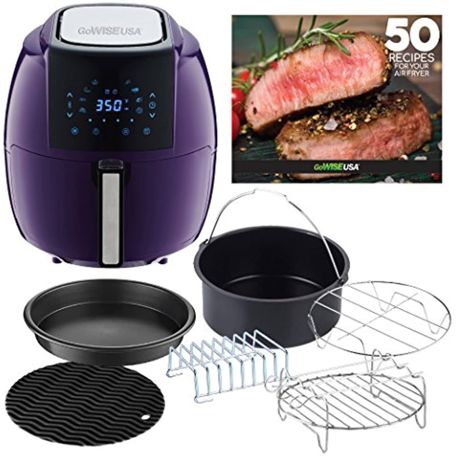 GoWISE USA 5.8-Quarts 8-in-1 Air Fryer XL with 6-Pc Accessories u0026 50 Recipes