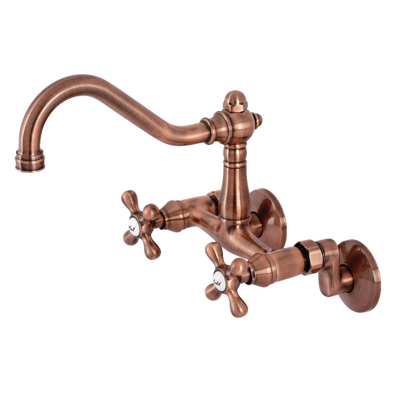 Kingston Brass KS322AXAC Vintage 6x22 Adjustable Center Wall Mount Kitchen Faucet, Antique Copper