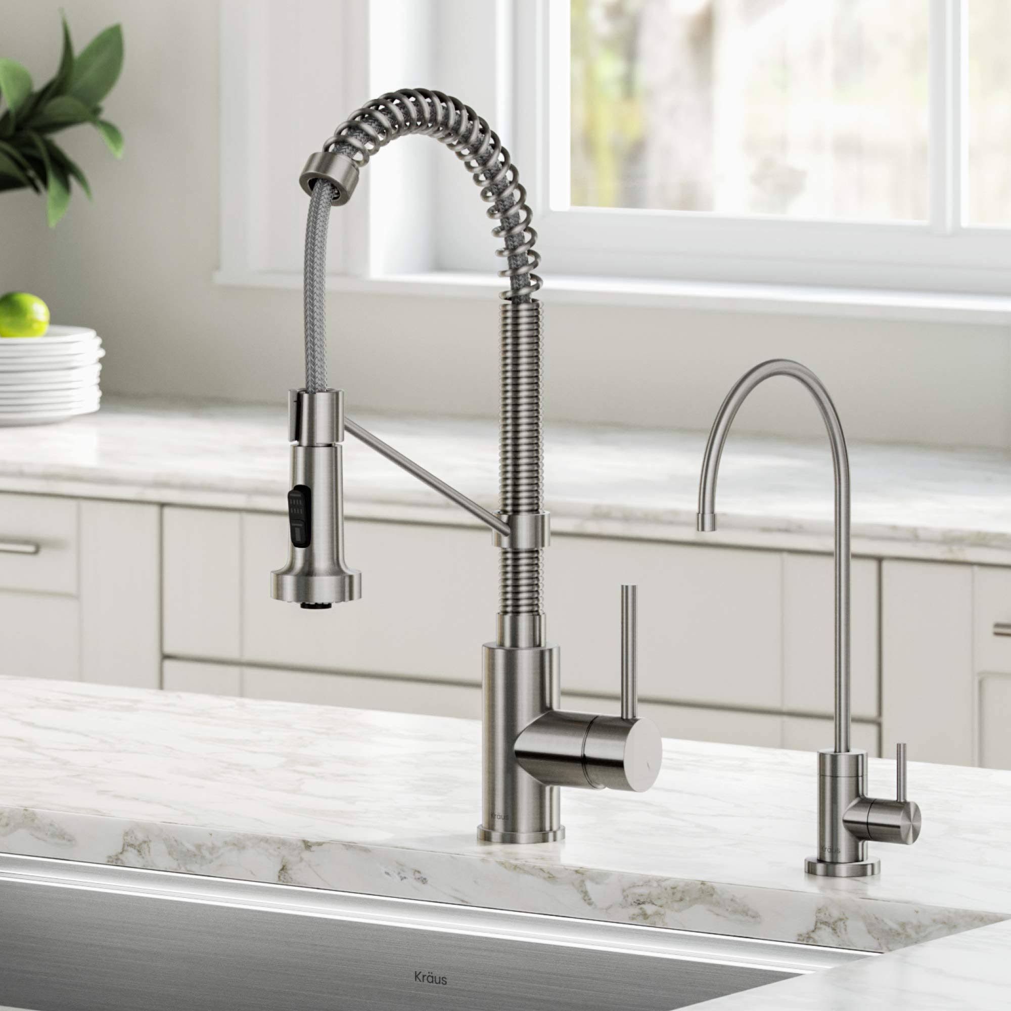 Kraus KPF-1610-FF-100SFS Bolden Commercial Style Pull-Down Kitchen Faucet and Purita Water Filter Faucet Combo in Spot Free Stai