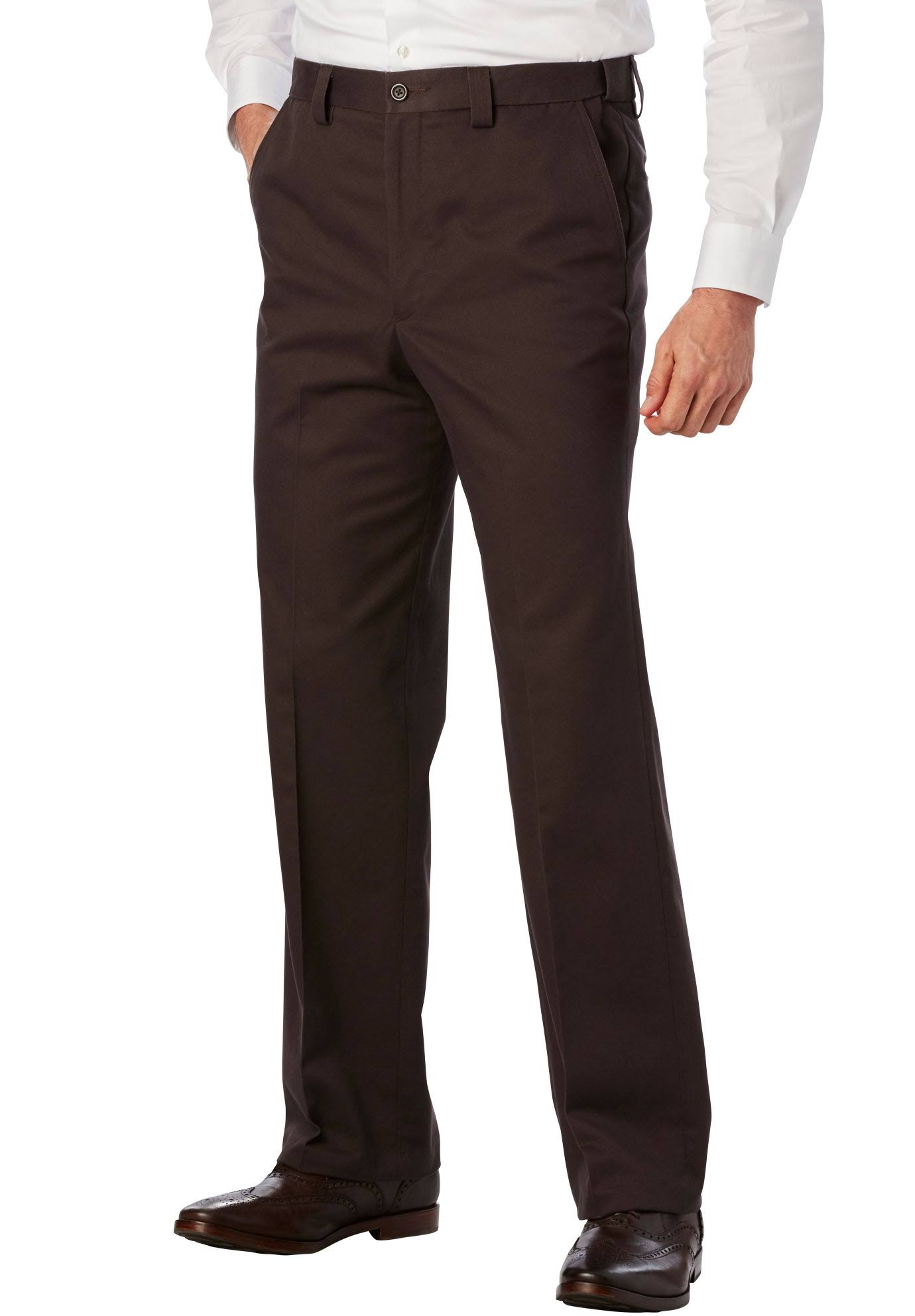 Men&s Big u0026 Tall Relaxed Fit Wrinkle-Free Expandable Waist Plain Front Pants by KingSize in After Dark (Size 68 38)