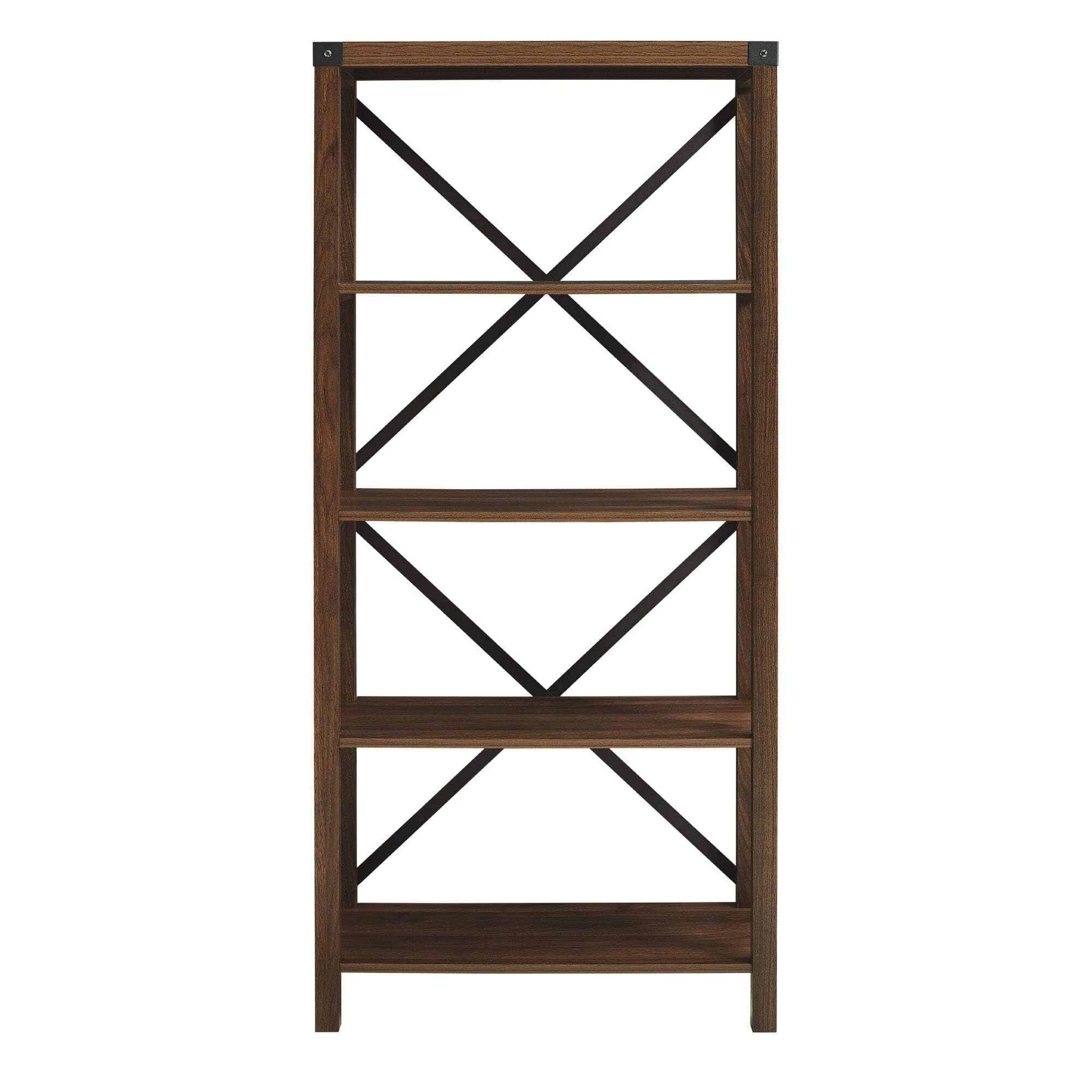 Walker Edison 64x22 Farmhouse Metal Bookcase - Dark Walnut