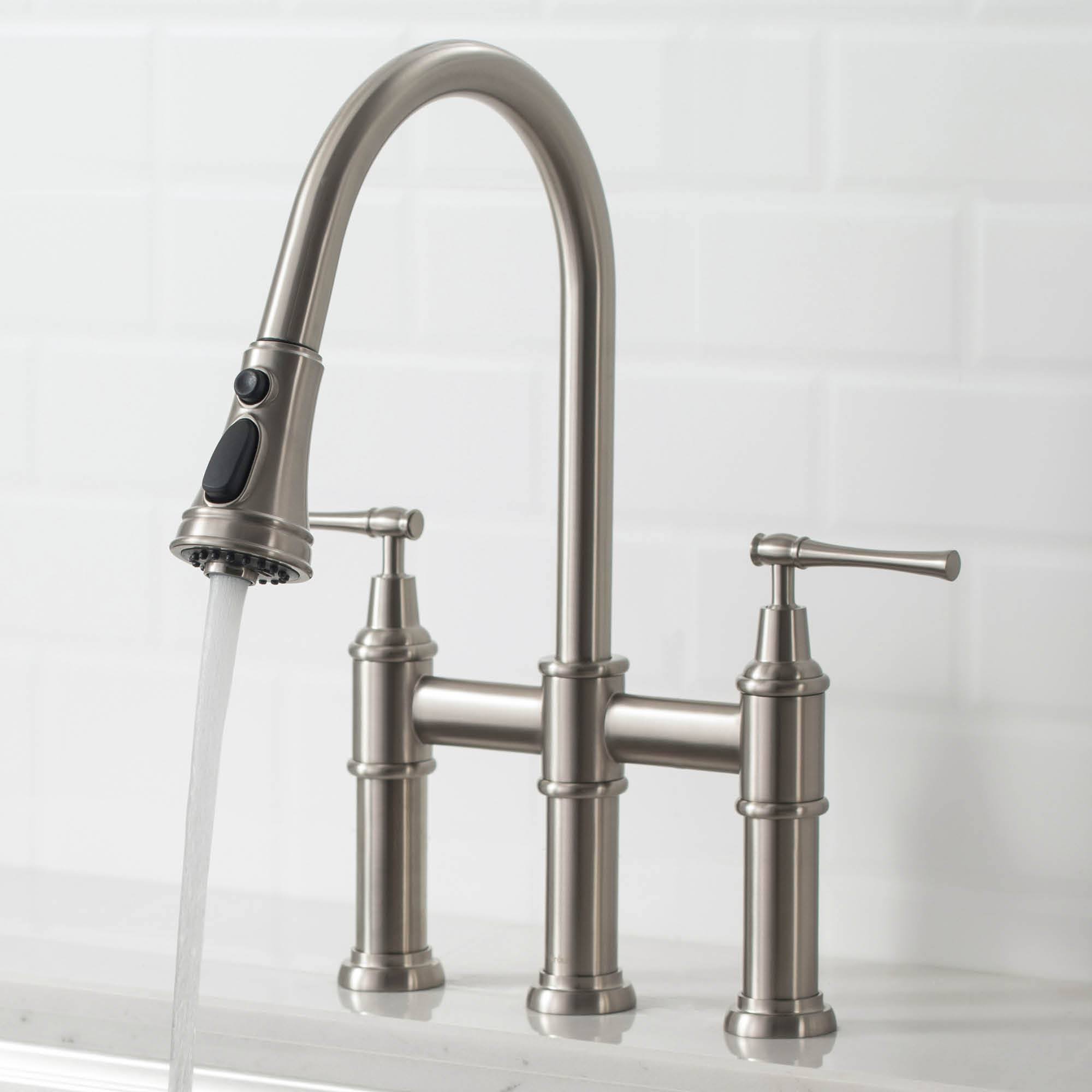 Kraus KPF-3121SFS Allyn Transitional Bridge Kitchen Faucet with Pull-Down Sprayhead, Spot Free Stainless Steel