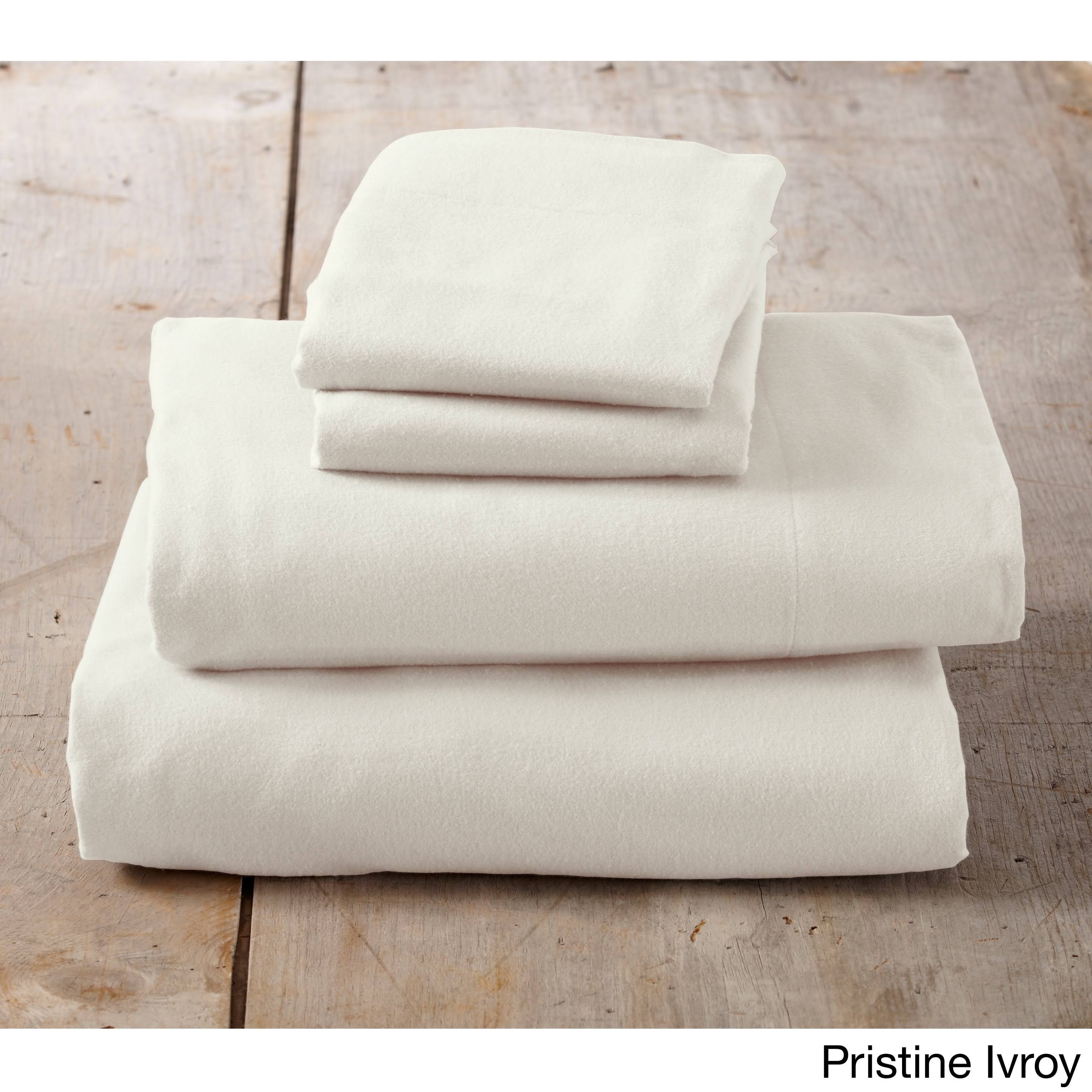 Great Bay Home 100% Cotton Solid Flannel Sheet Set California King Pristine Ivory