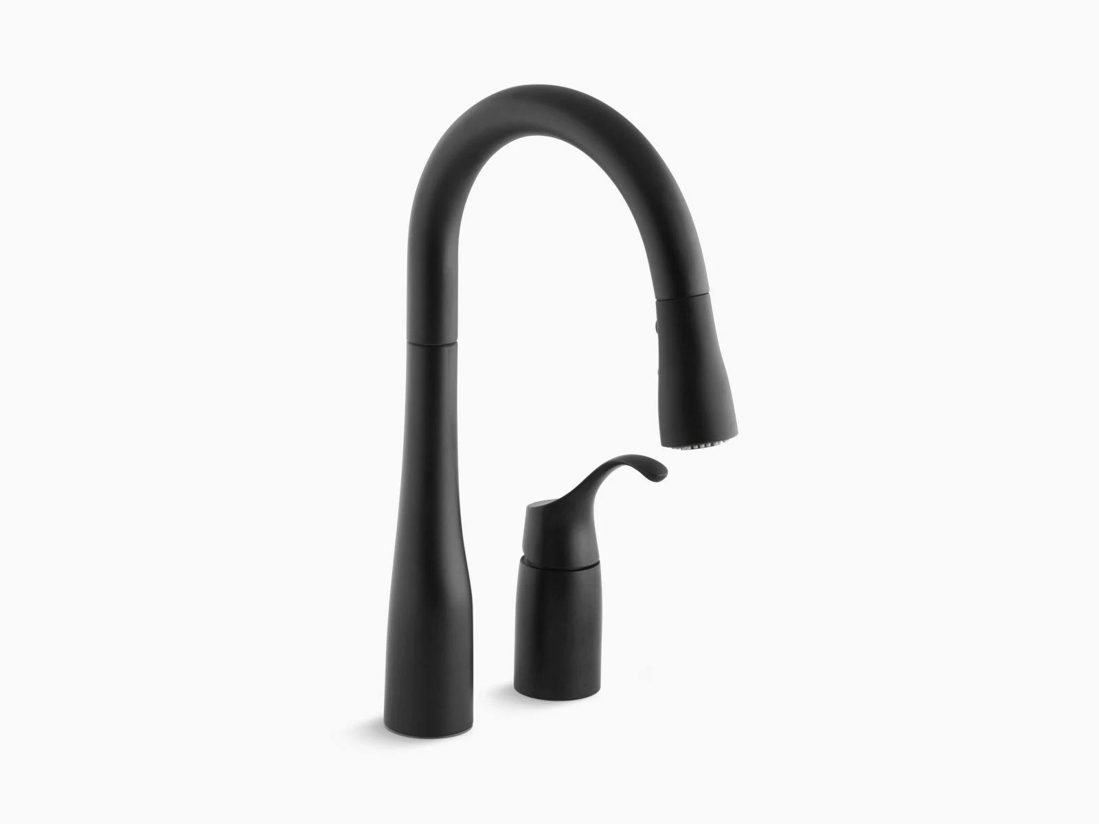 KOHLER K-649-BL Simplice Two-Hole Kitchen Sink Faucet with 14-3/4x22 Pull-Down Swing Spout, DockNetik Magnetic Docking System, a