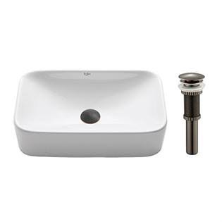 Kraus KCV-122-ORB White Rectangular Ceramic Bathroom Sink with Pop Up Drain Oil Rubbed Bronze