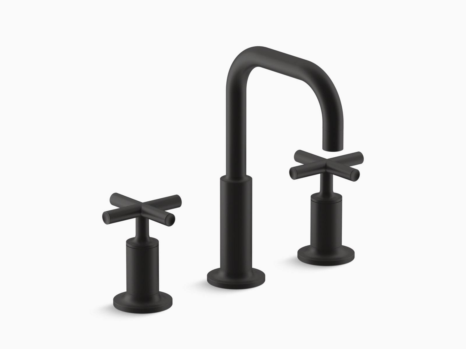 Kohler K-14406-3 Purist Widespread Bathroom Sink Faucet with Low Cross Handles and Low Gooseneck Spout Matte Black