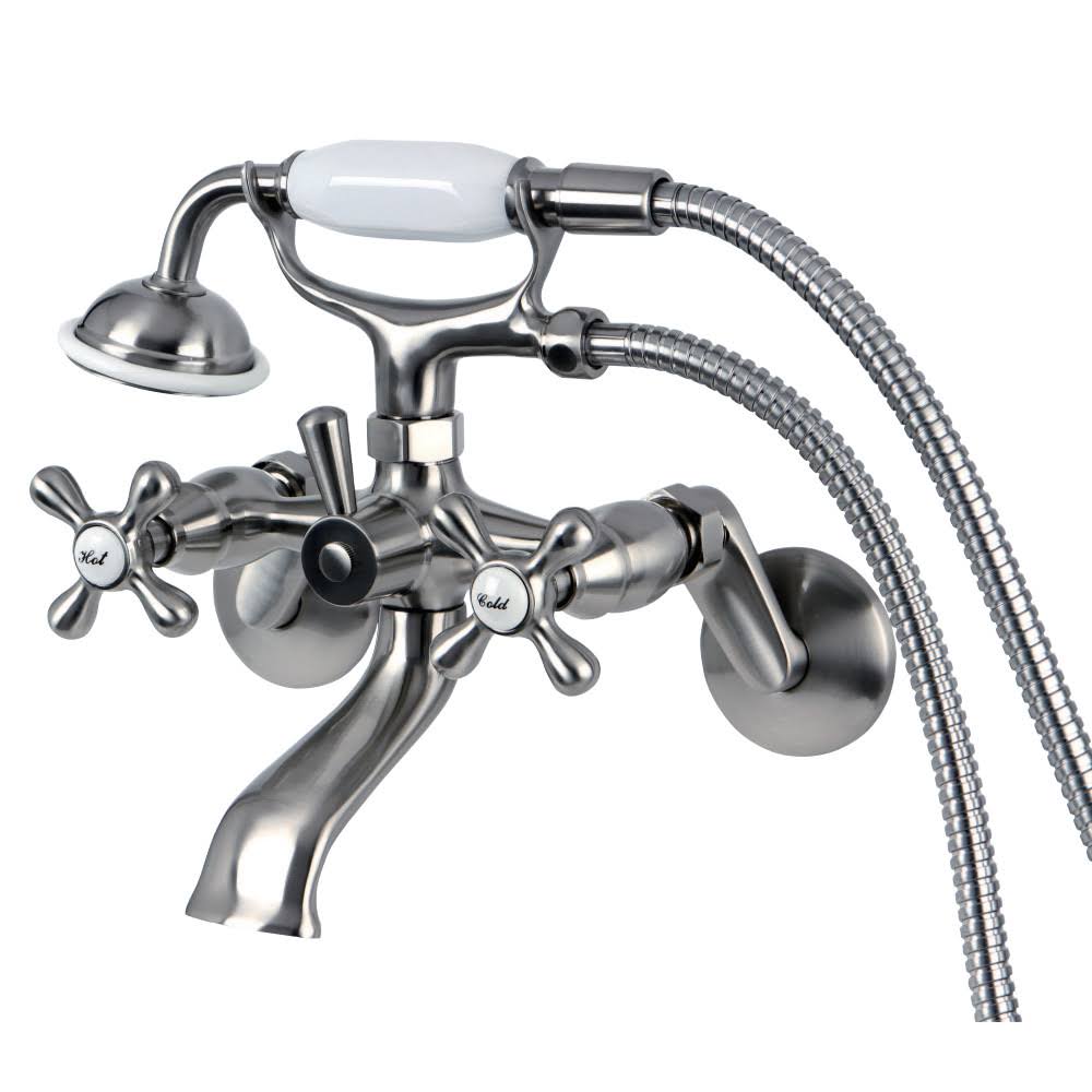 Kingston Brass KS266SN Wall Mount Clawfoot Tub Faucet with Hand Shower, Satin Nickel