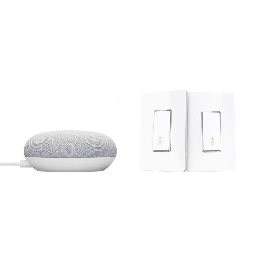 Google Nest Mini with Google Assistant (2nd Generation) in Chalk and TP-Link Kasa Smart Wi-Fi Light Switch 3-Way Kit GA0