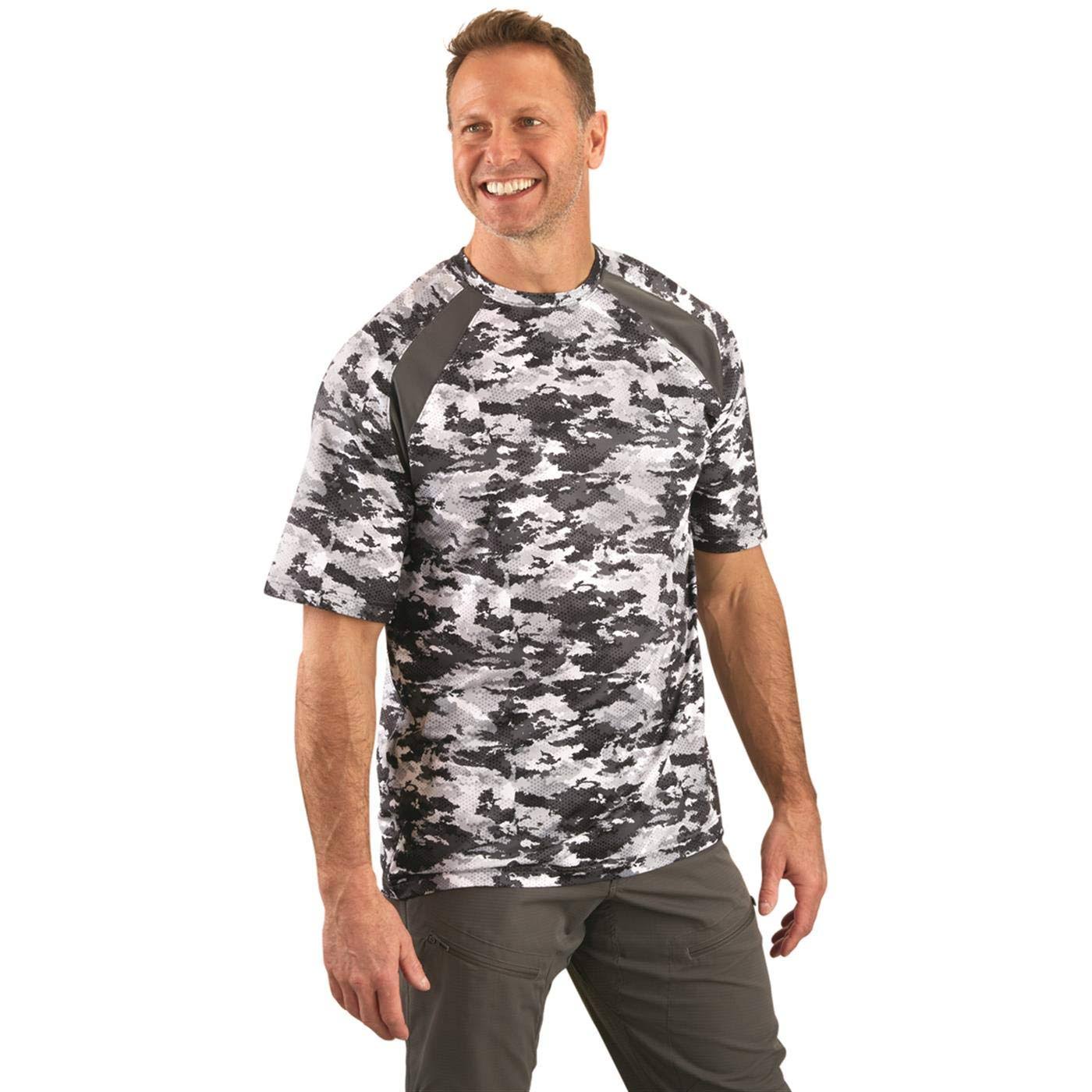 Guide Gear Men&s Performance Cooling Short Sleeve Shirt, Male, Medium, Wave Camo Magnet Gray