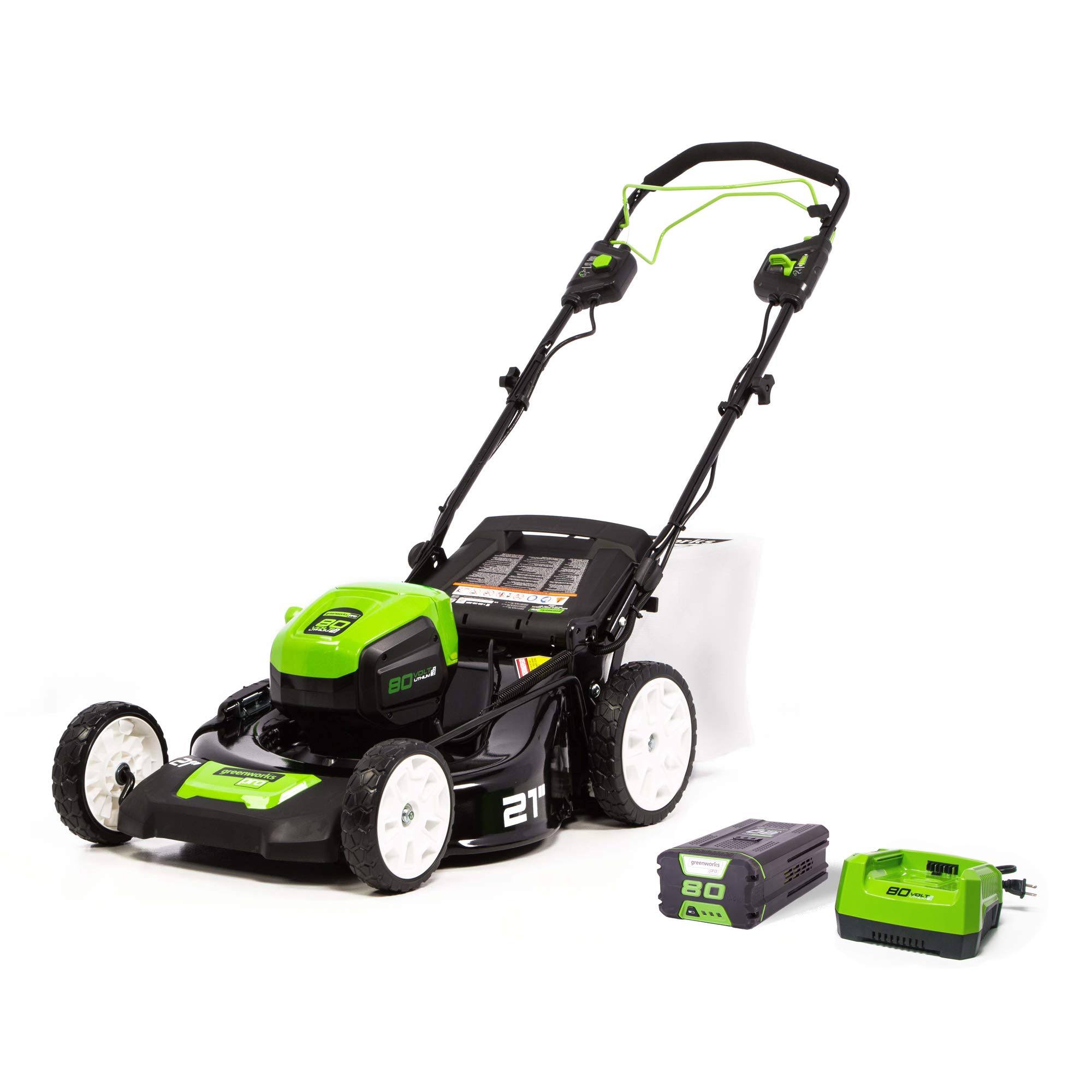 Greenworks MO80L410 Pro 80V 21-Inch Brushless Self-Propelled Lawn Mower 4Ah Battery Included