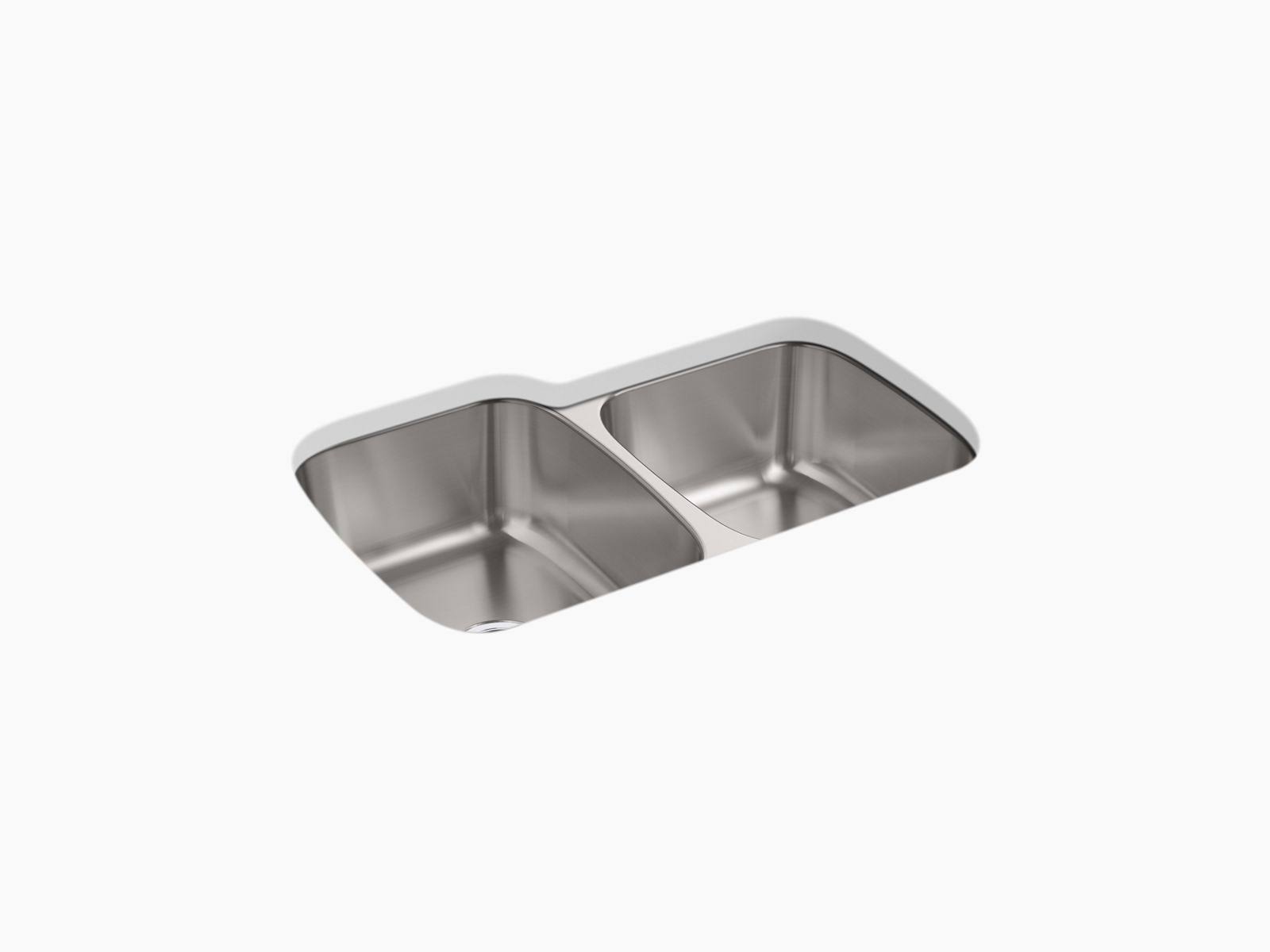 Kohler 5691-NA Ballad 31-1/2x22 x 20-1/2x22 x 9x22 Undermount Large/Medium Double-Bowl Kitchen Sink