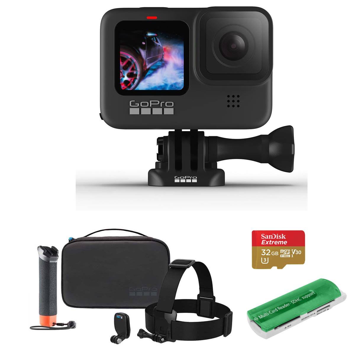 GoPro HERO9 Black, Sports and Action Camera Bundle with Adventure Kit, 32GB microSD Card, Card Reader