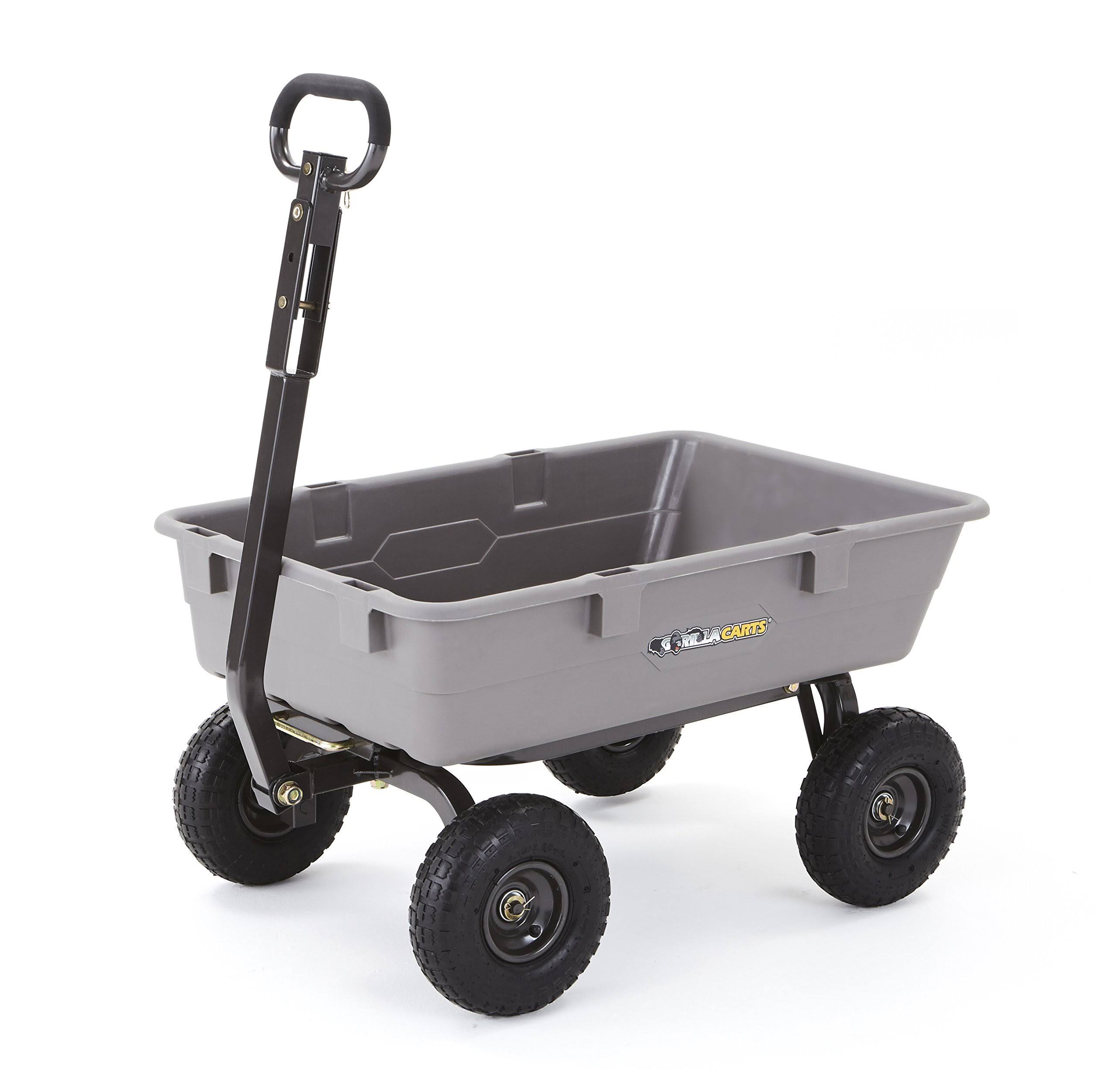 Gorilla Carts Poly Garden Dump Cart with Steel Frame and Pneumatic Tires, 800-Pound Capacity, Gray
