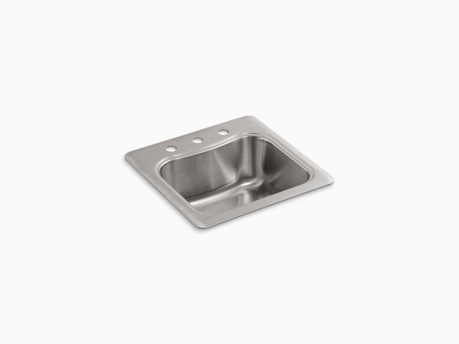 KOHLER K-3363-3-NA Staccato Top-Mount Single-Bowl Bar Sink with 3 Faucet Holes, Stainless Steel