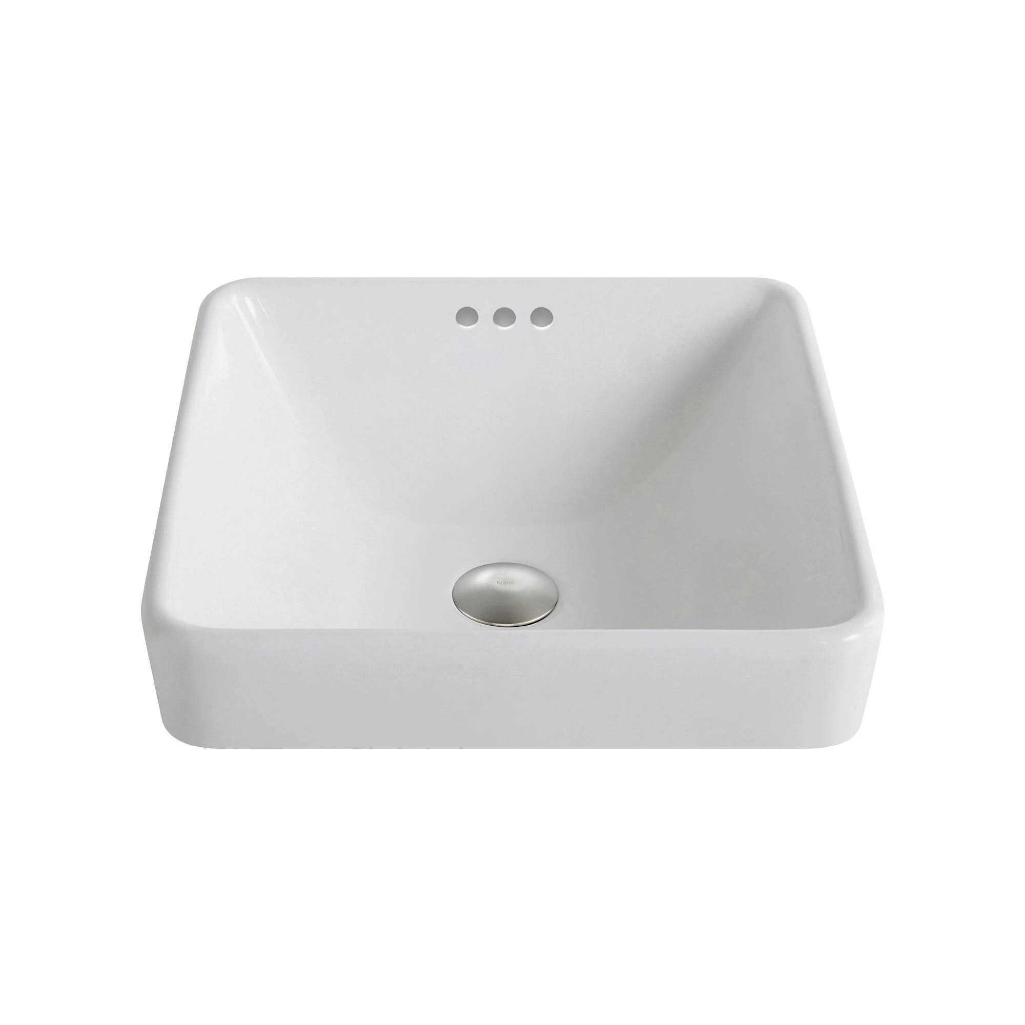 Kraus KCR-281 Elavo White Ceramic Square Semi-Recessed Bathroom Sink with Overflow