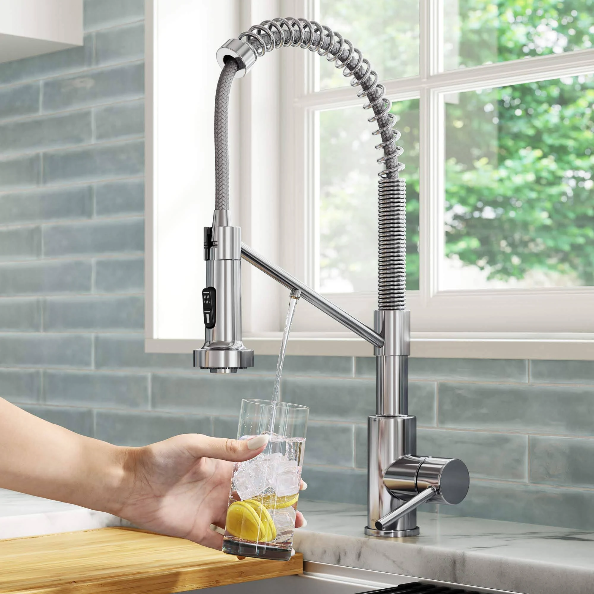 Kraus Bolden 2-in-1 Commercial Style Pull-Down Single Handle Water Filter Kitchen Faucet - Chrome KFF-1610CH
