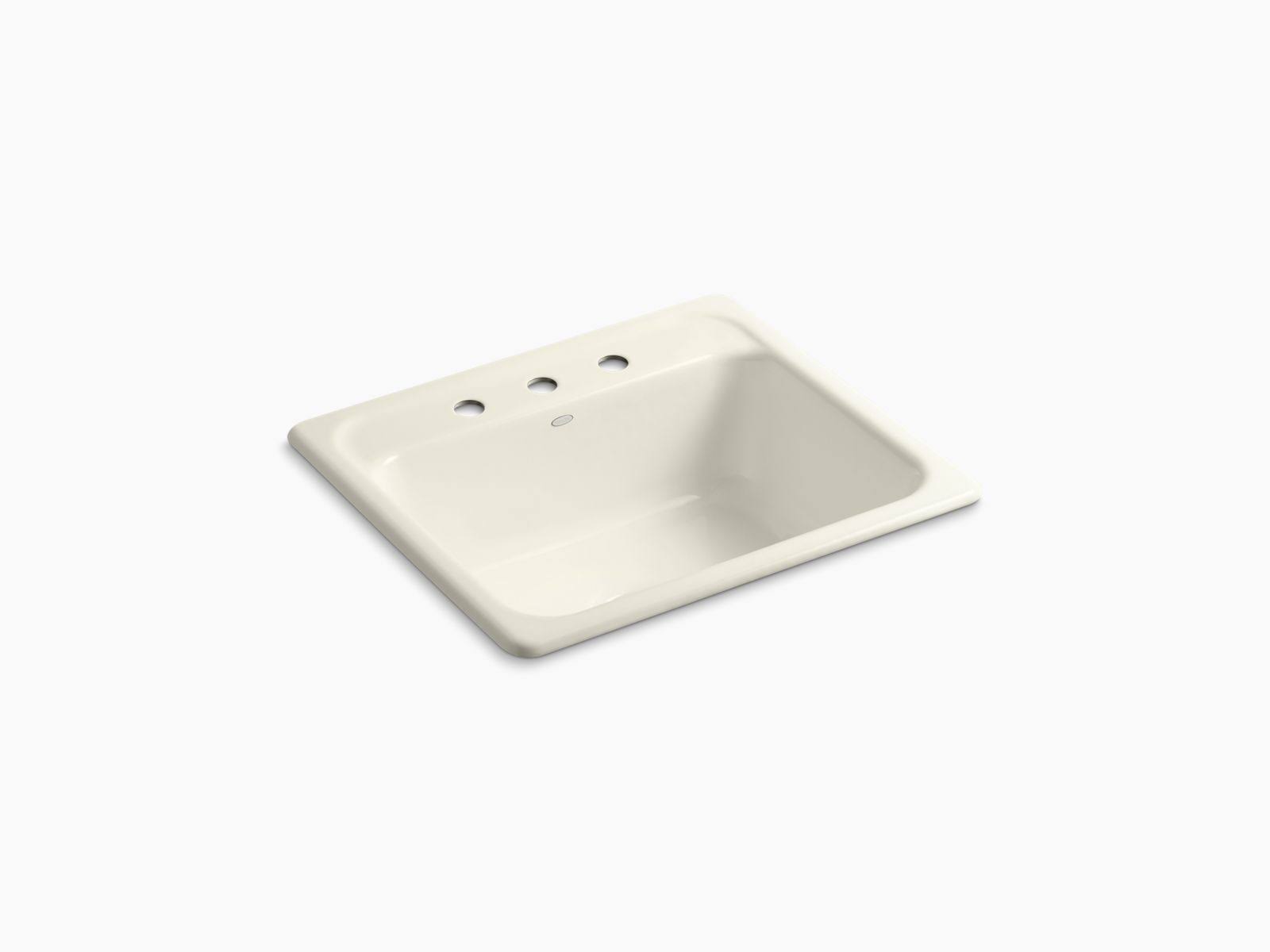 KOHLER K-5964-3-96 Mayfield Top-Mount Single-Bowl Kitchen Sink with 3 Faucet Holes, Biscuit