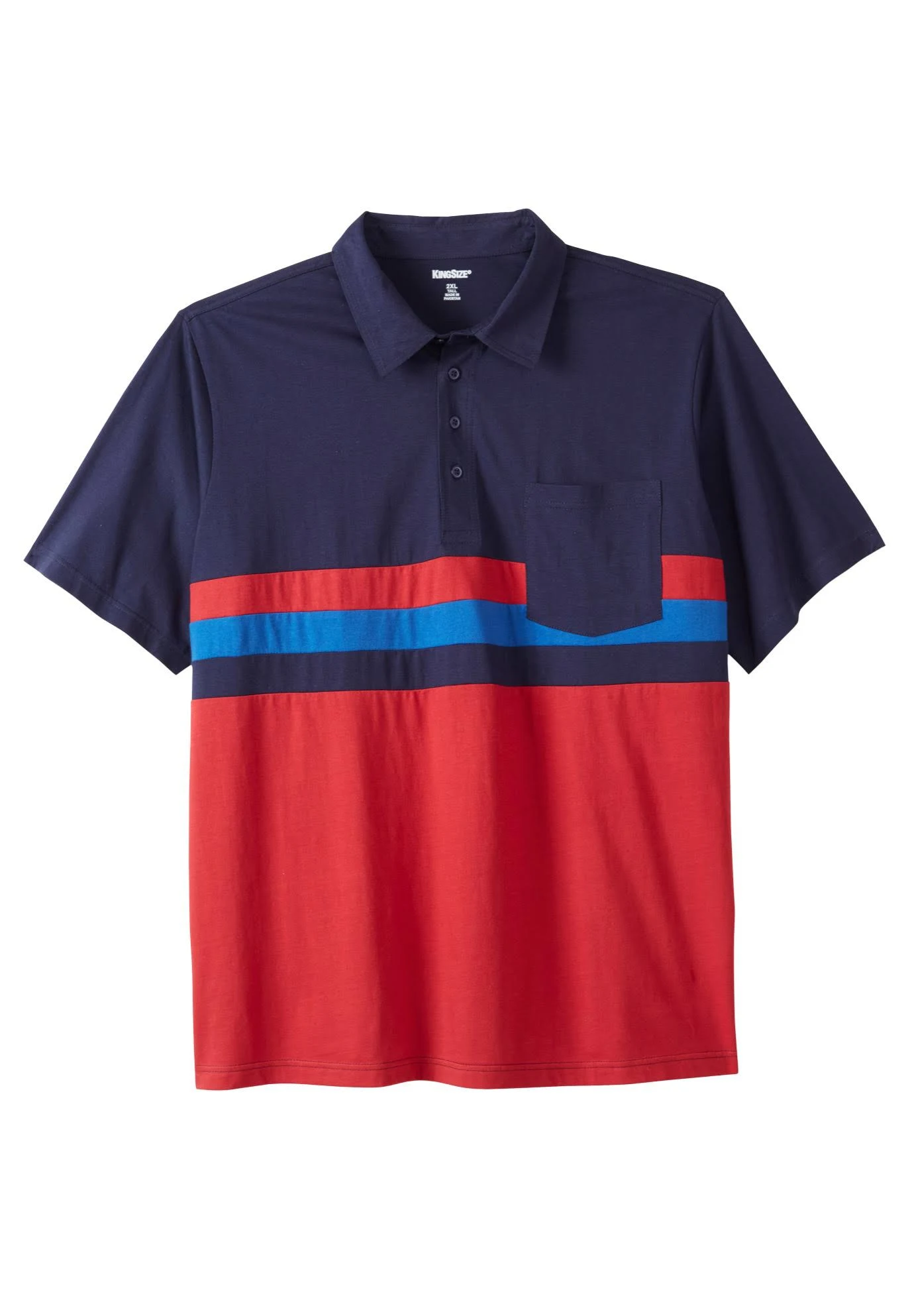 Men&s Big u0026 Tall Lightweight Pocket Golf Polo Shirt by KingSize in Americana Colorblock (Size 5XL)