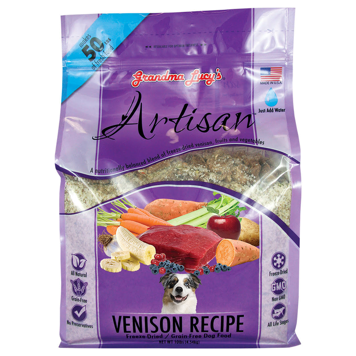 Grandma Lucy&s Grain Free Artisan Venison Freeze Dried Dog Food, 10lb