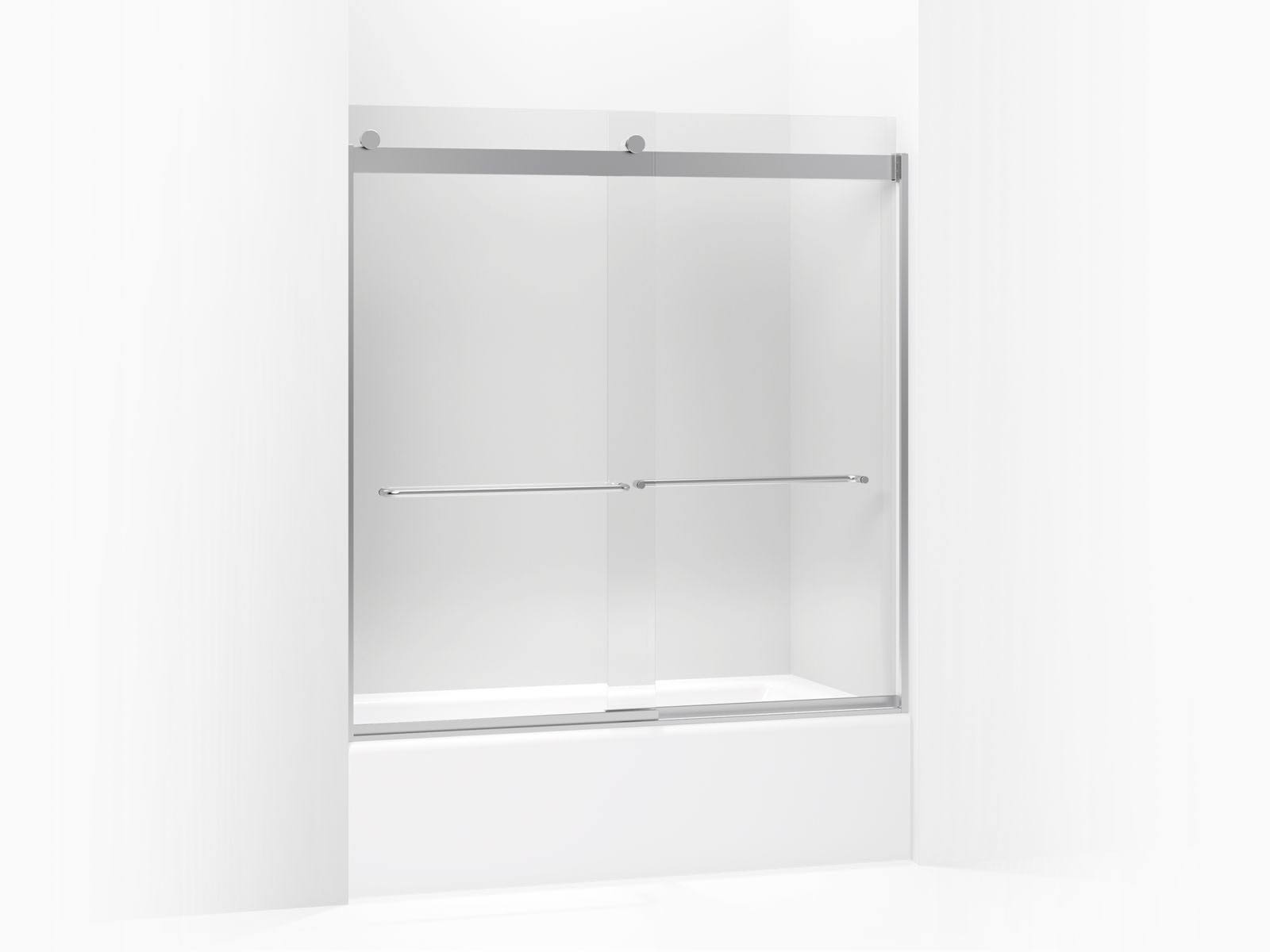 KOHLER K-706004-L-SH Levity Frameless Sliding Bath Door with Crystal Clear Glass, Bright Silver