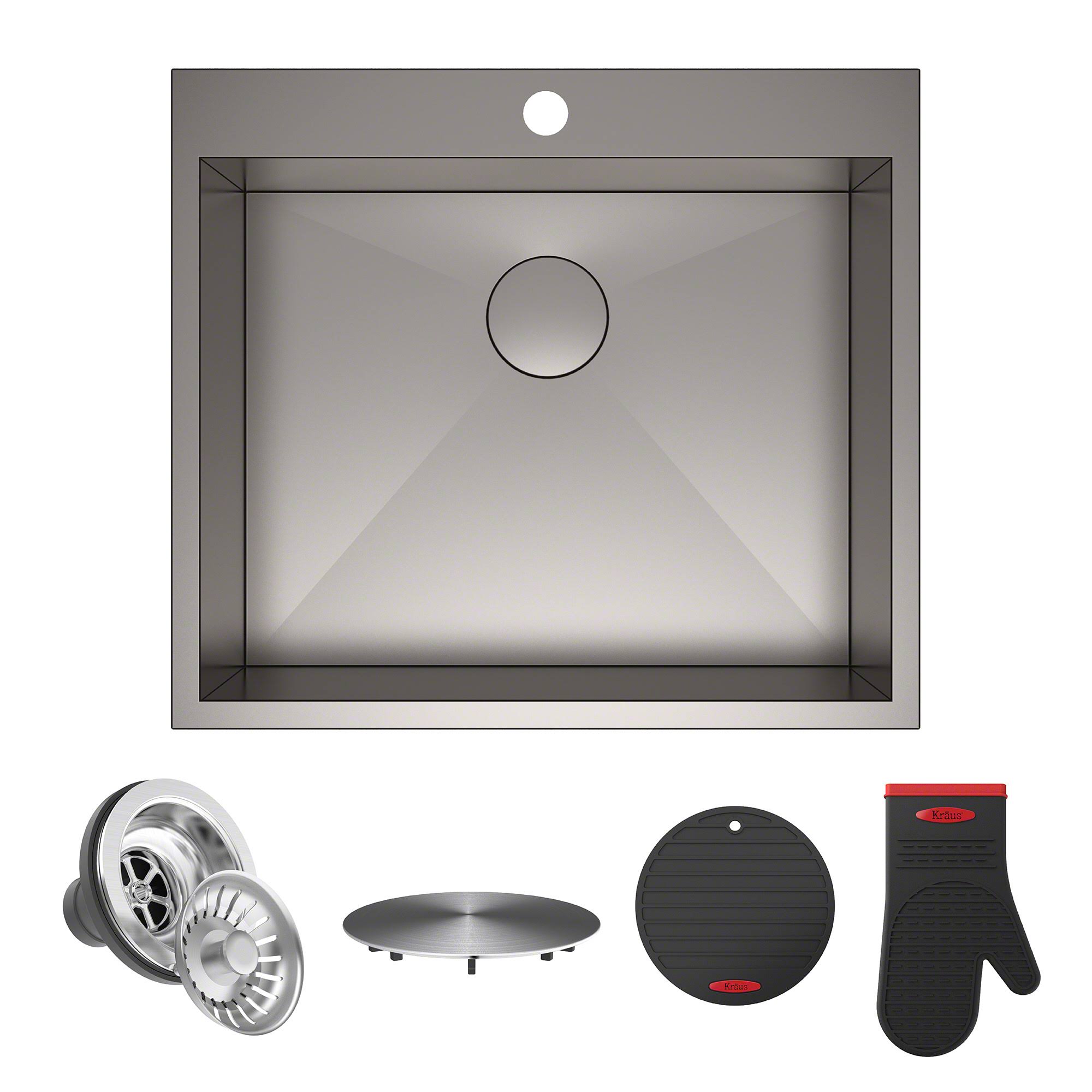 Kraus KP1TS25S-1 Pax Drop-In Stainless Steel 25x22 1-Hole Single Bowl Kitchen Sink