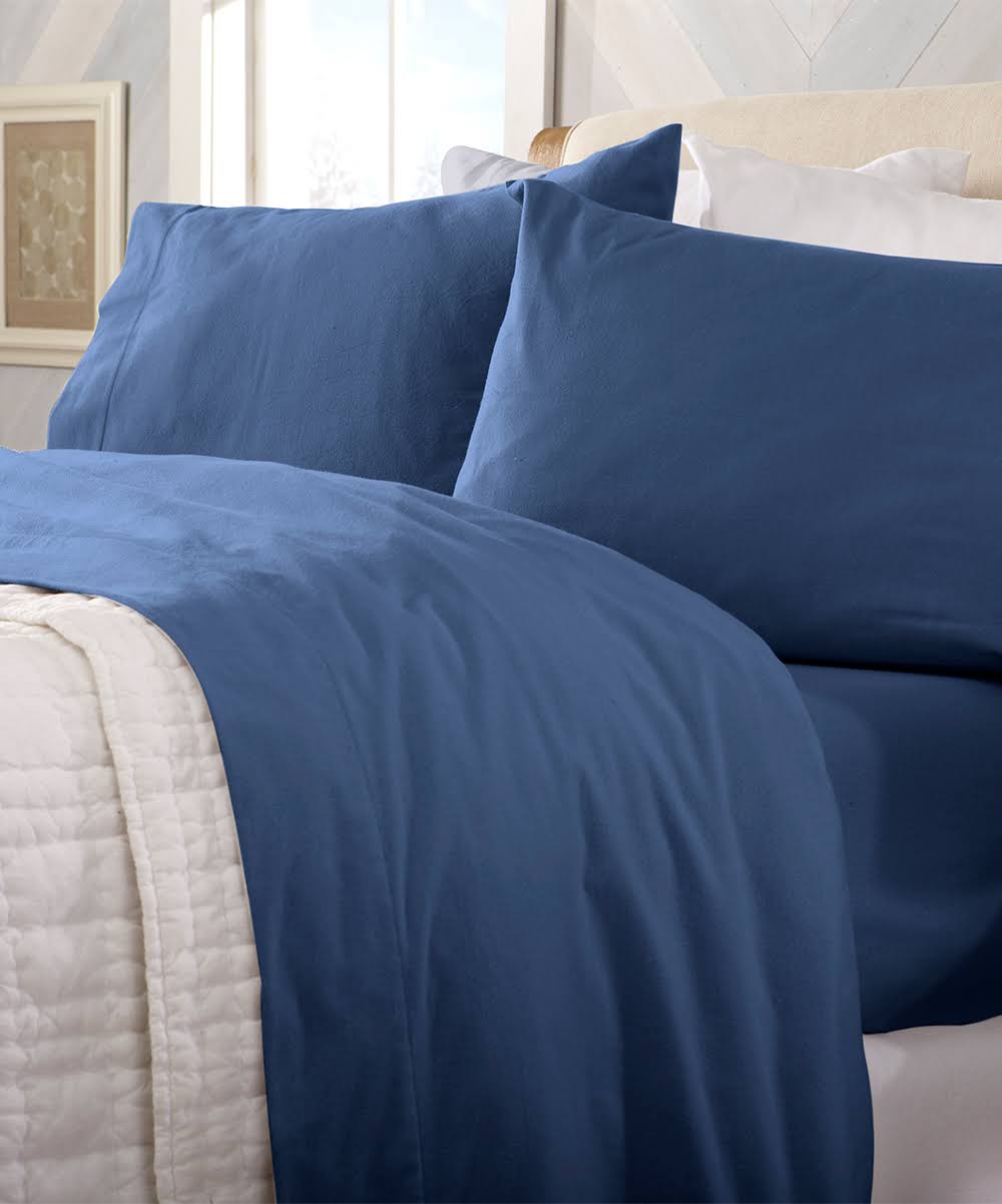 Great Bay Home 100% Cotton Solid Flannel Sheet Set Twin XL Navy