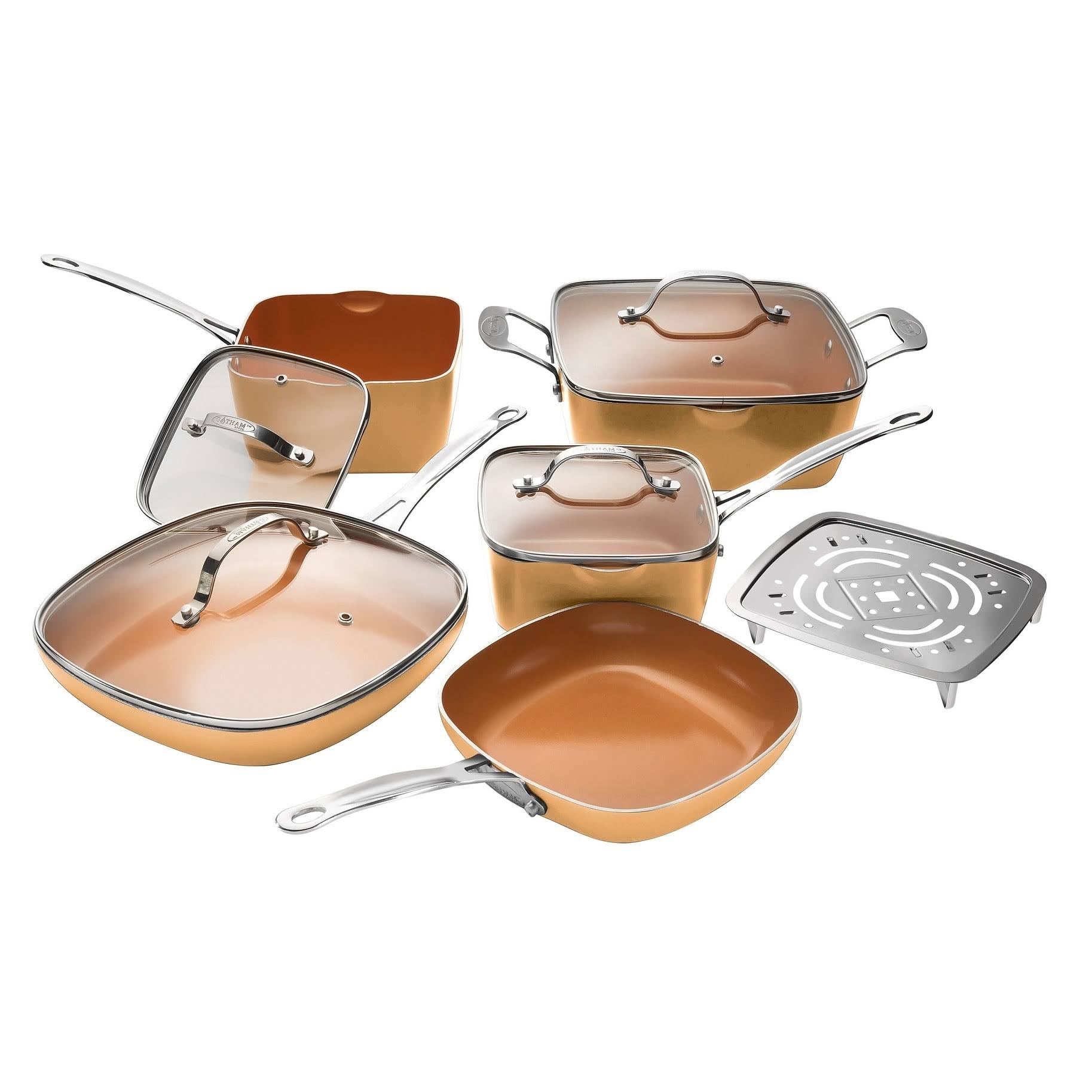 Gotham Steel Nonstick 10-Piece Square Copper Cookware Set