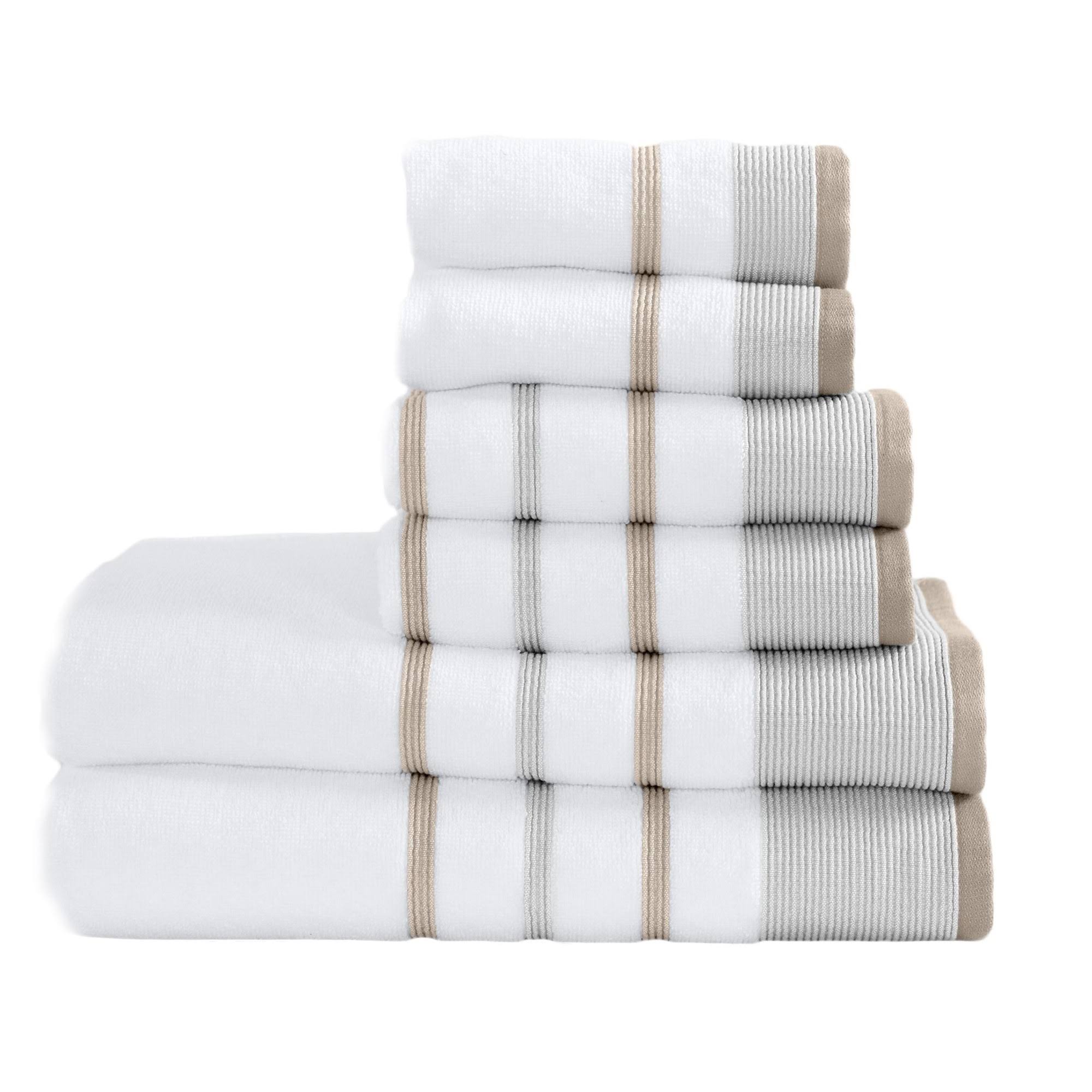 Great Bay Home Turkish Cotton Striped Bath Towel Sets - 6 Piece Set - Glacier Grey / Cappuccino