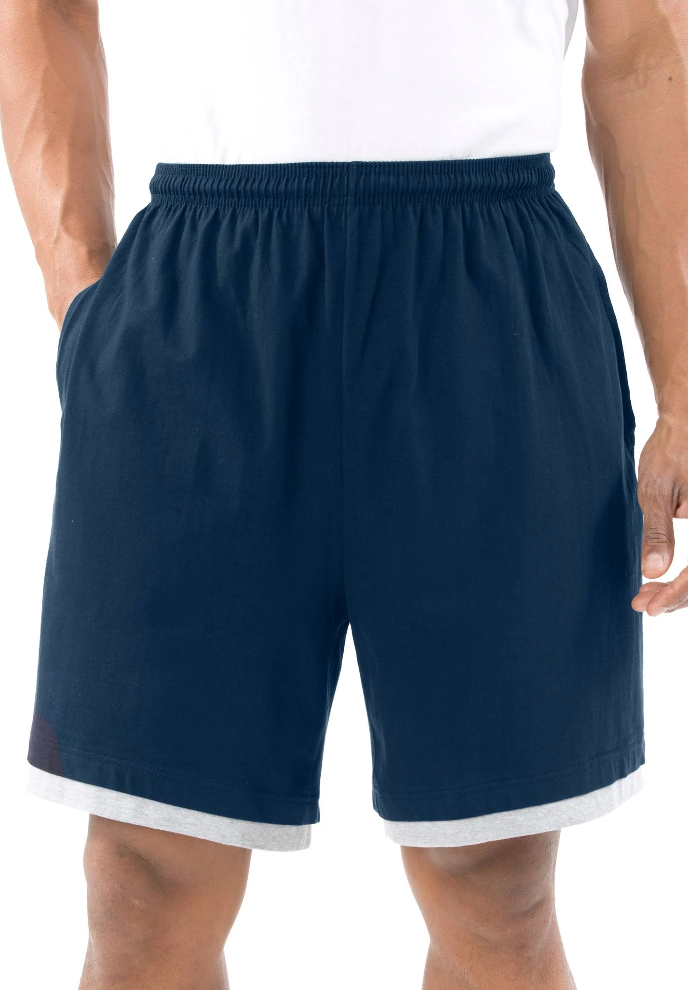 Men&s Big u0026 Tall Hang-down Lightweight Shorts by KingSize in Navy (Size L)