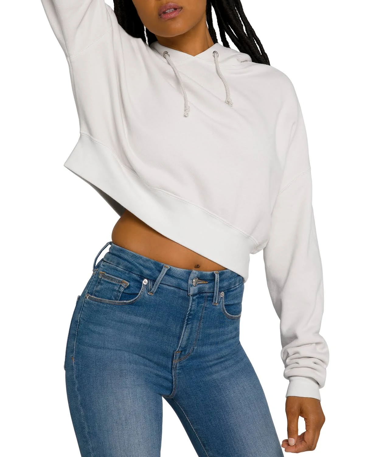 Good American Women&s Cropped Cool Hoodie - Ivory/Cream - Size 7