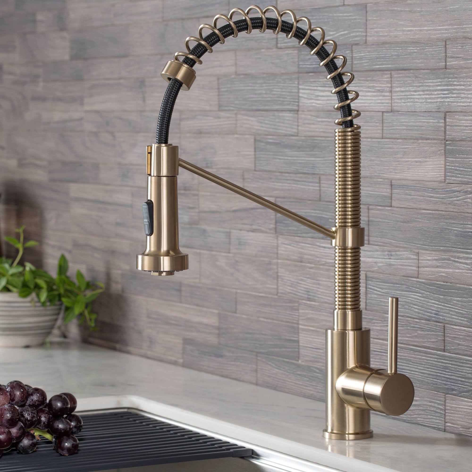 Kraus Bolden 2-Function 1-Handle Commercial Pulldown Kitchen Faucet - KPF-1610 - 18x22 Height - BG - Brushed Gold