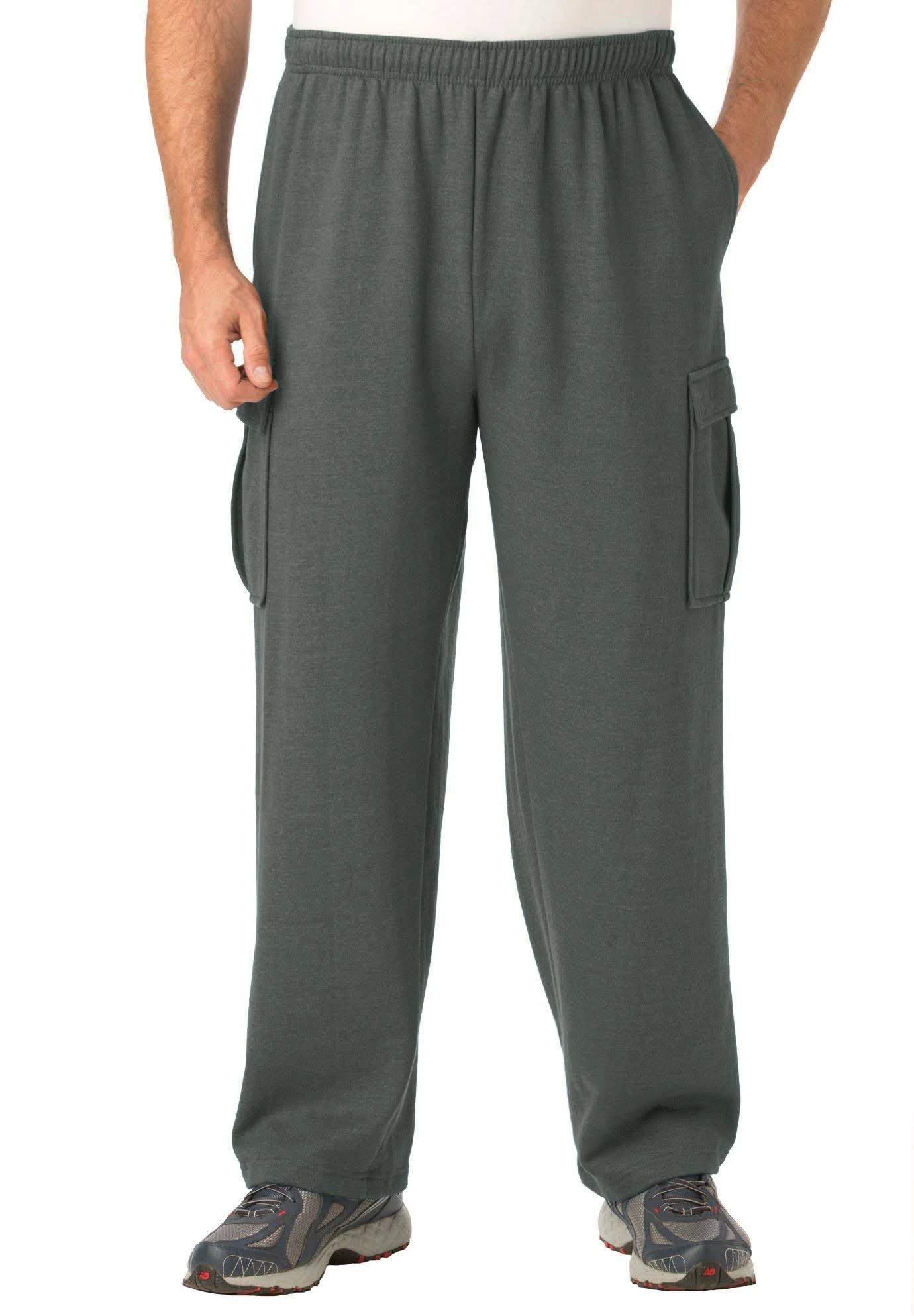 Men&s Big u0026 Tall Fleece Cargo Sweatpants by KingSize in Heather Charcoal (Size 4XL)