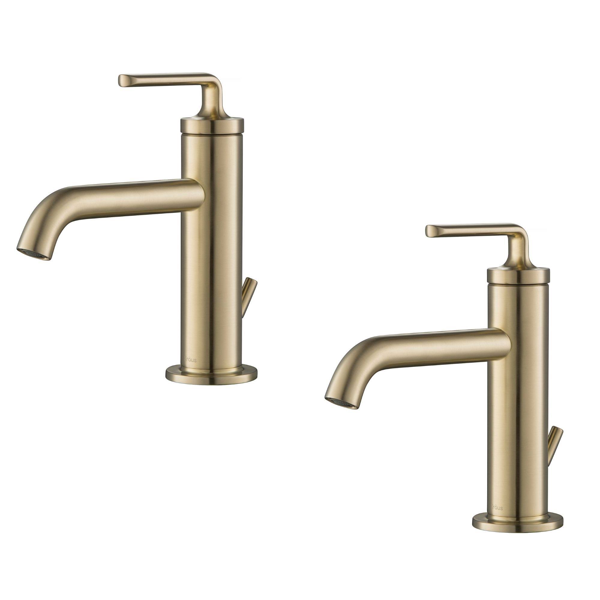 Kraus KBF-1221BG-2PK Ramus Single Handle Bathroom Sink Faucet with Lift Rod Drain, Brushed Gold