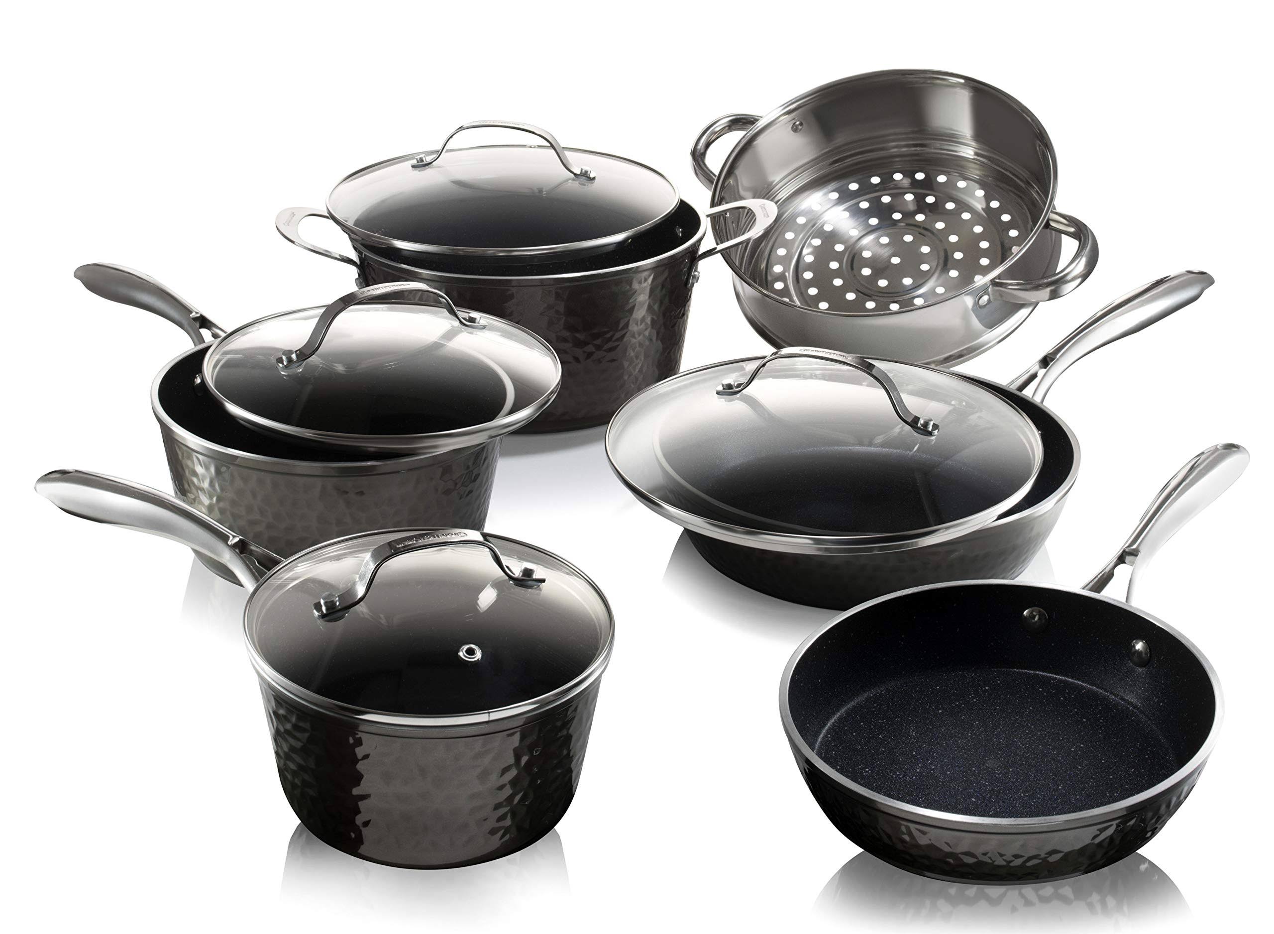 Granitestone Diamond Nonstick Hammered 10-Piece Cookware Set in Pewter