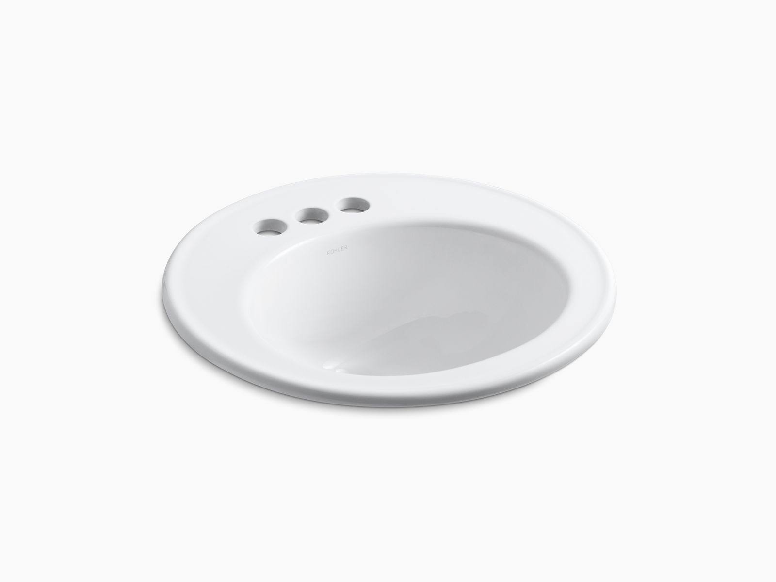 Kohler R2202-4-0 Brookline 19x22 Diameter Drop-in Bathroom Sink with 4x22 Centerset Faucet Holes - White