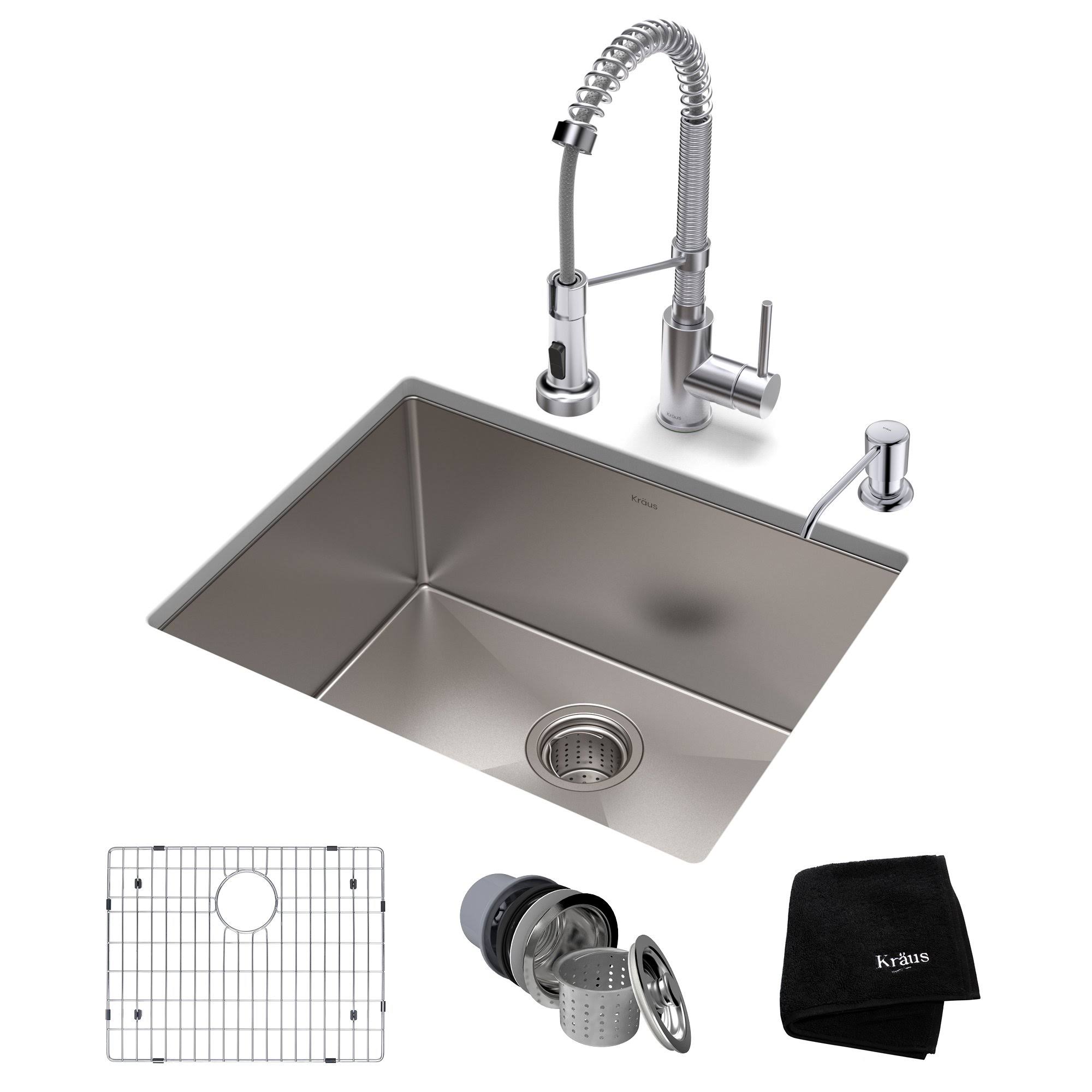 Kraus KHU101-23-1610-53SSCH Set with Standart Pro Bolden Commercial Pull Stainless Steel Chrome Kitchen Sink and Faucet Combo