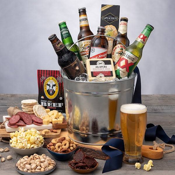 Around The World Beer Bucket - 6 Beers by Gourmet Gift Baskets - Beer Gift Baskets - Gift Baskets Delivered - Gift Baskets