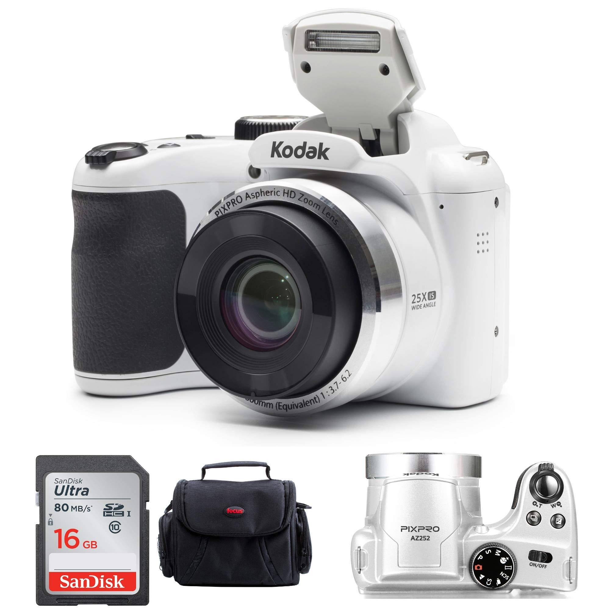 Kodak PIXPRO AZ252 Astro Zoom Digital Camera (White) with 16GB SD Card and Case