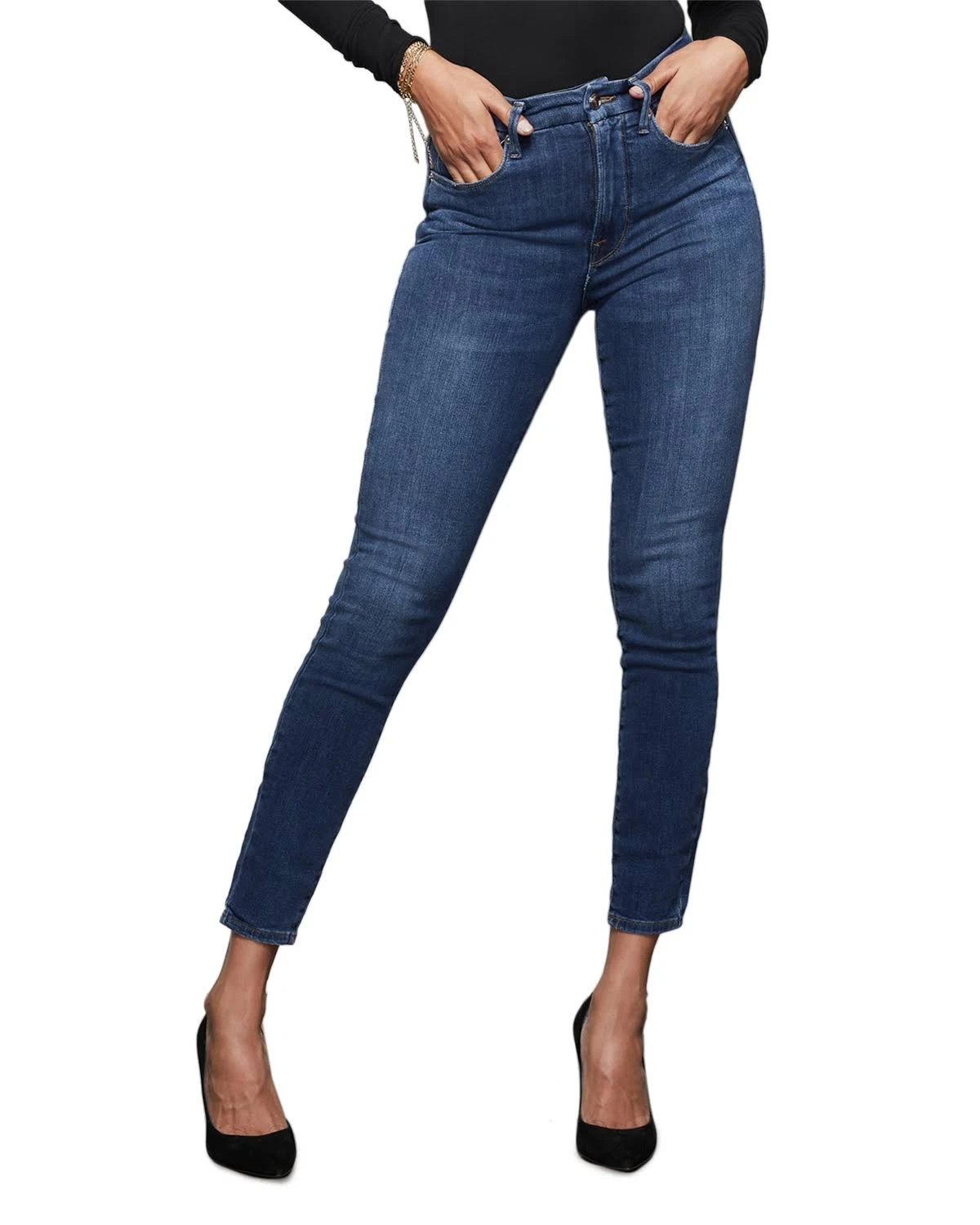 Women&s Good American Good Legs High Waist Ankle Skinny Jeans, Size 15 - Blue