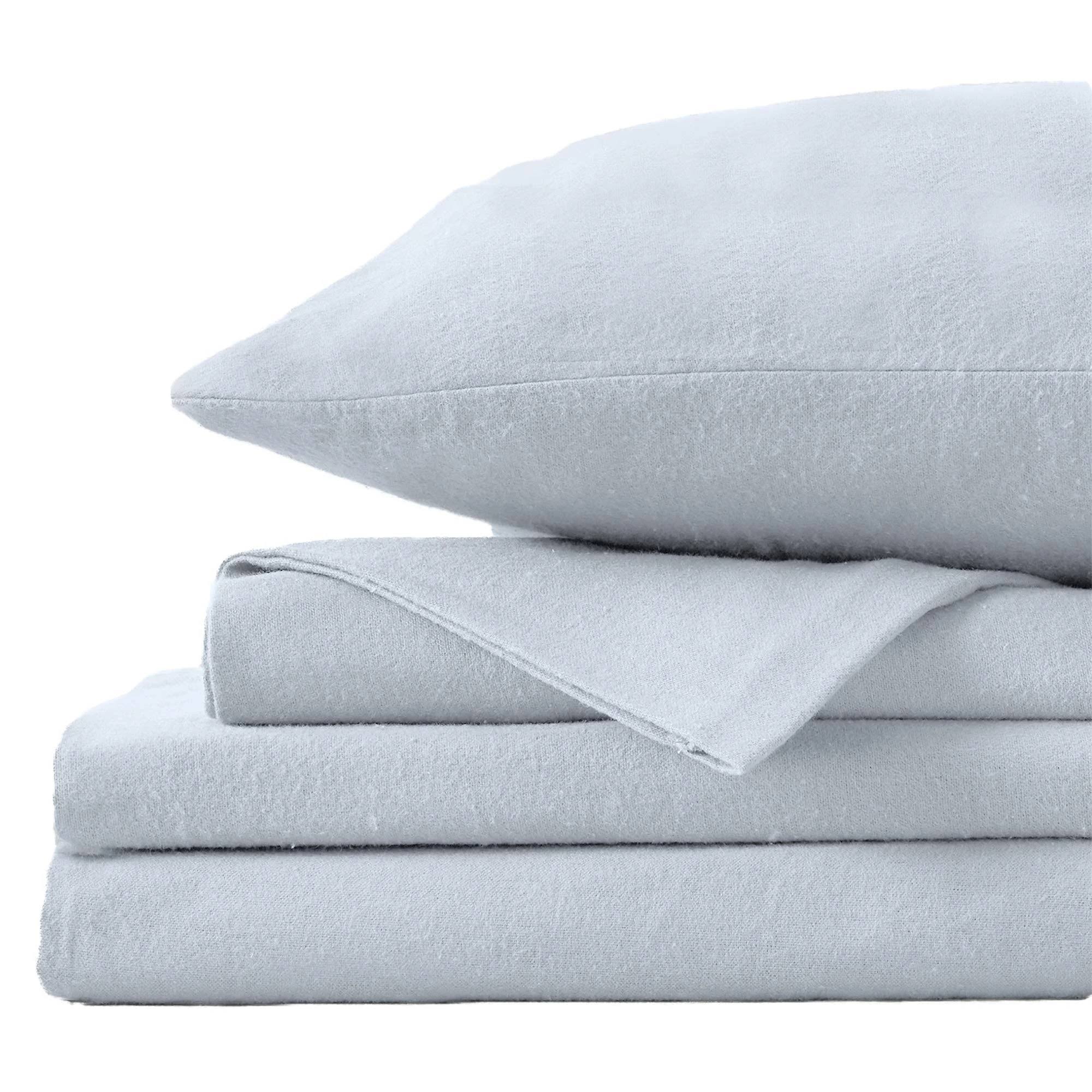 Great Bay Home 100% Cotton Solid Flannel Sheet Set King Pearl Blue