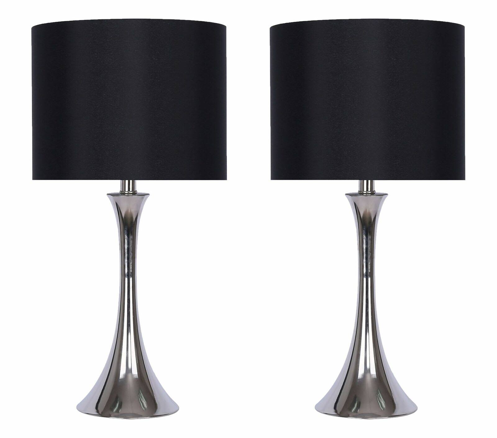 24x22 Polished Nickel Table Lamp Set w/ Black Silk-Like Shade (Set of 2)