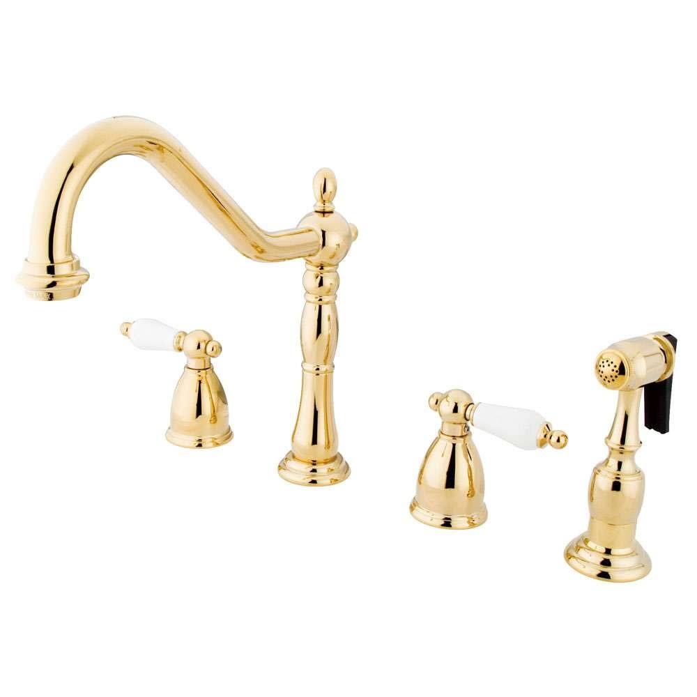 Kingston Brass KB1792PLBS Heritage Widespread Kitchen Faucet with Brass Sprayer, Polished Brass