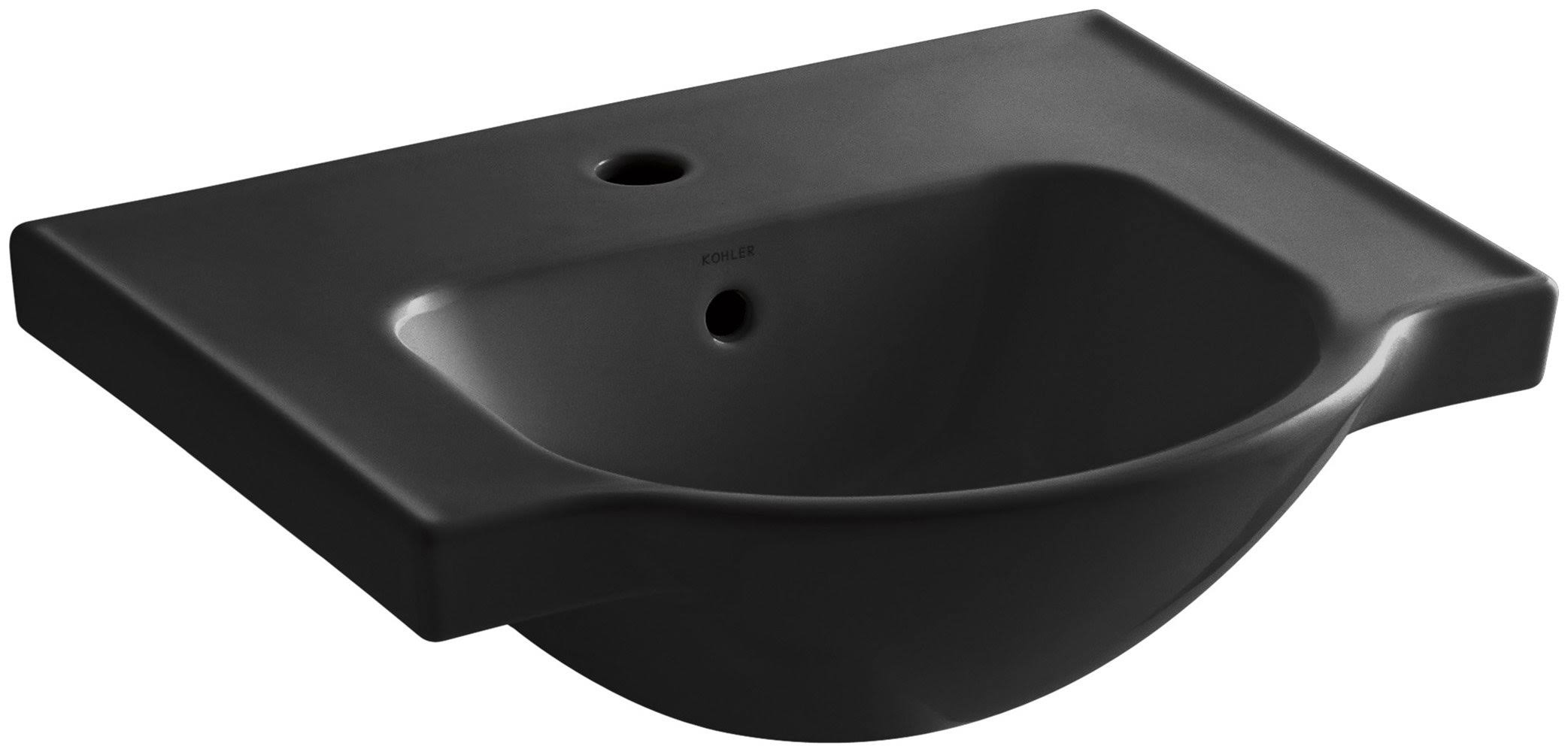 KOHLER K-5247-1-7 Veer 21 In. Pedestal Bathroom Sink Basin with Single Faucet Hole, Black Black