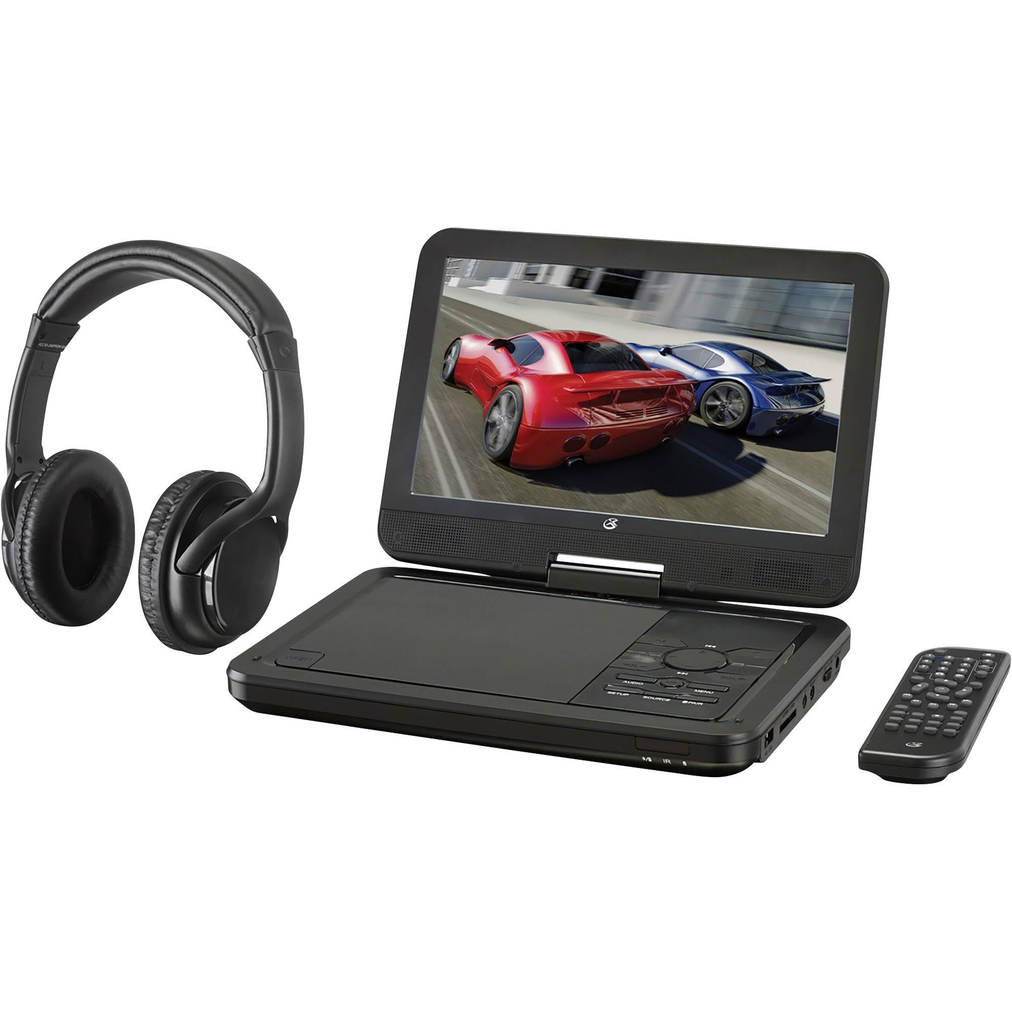 GPX PDB1077B Portable DVD Player Car power adapter, remote control, Bluetooth wireless headphones - 10.1x22 Display - NTSC/PAL